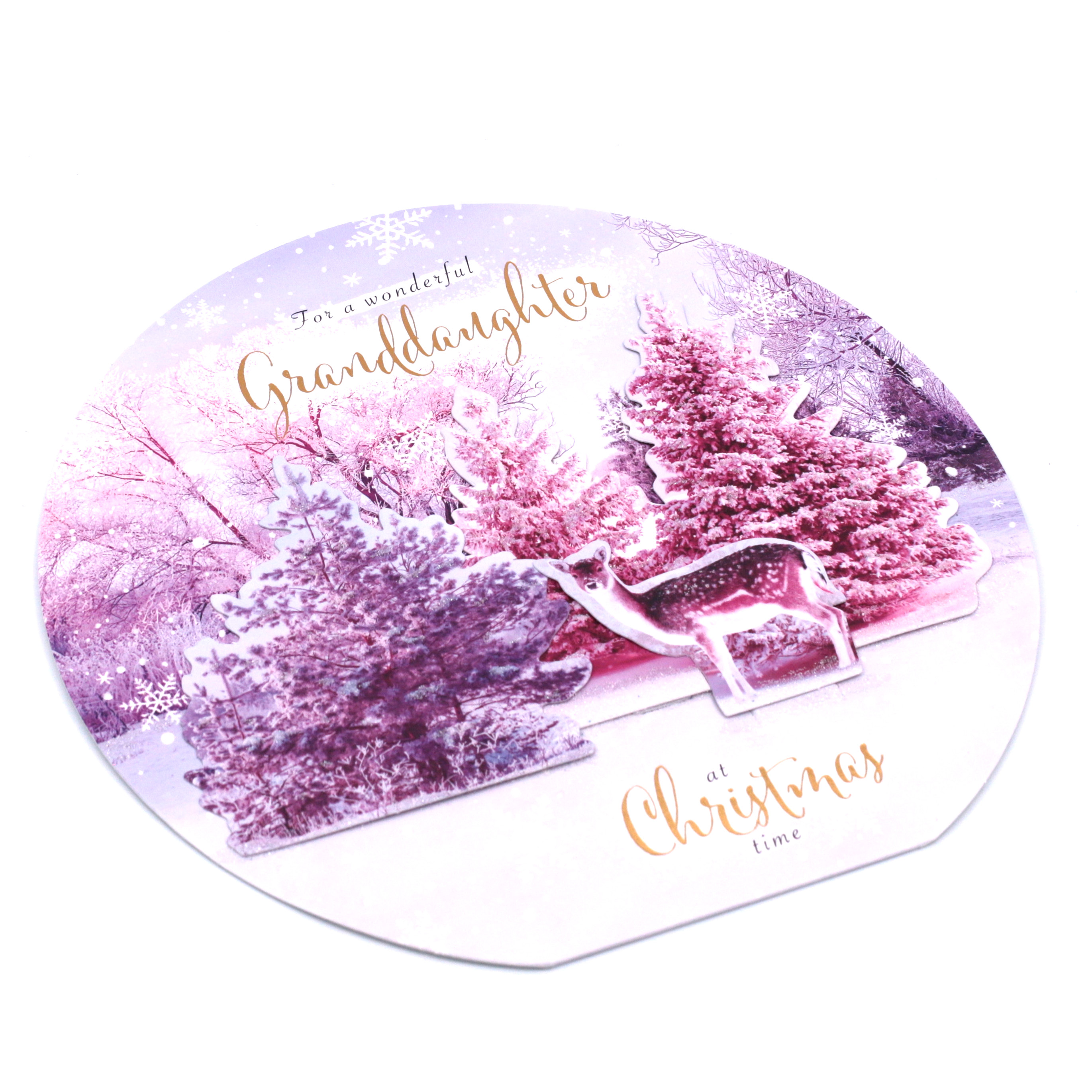 Exquisite Collection Christmas Card - Wonderful Granddaughter, Christmas Deer 3D Card