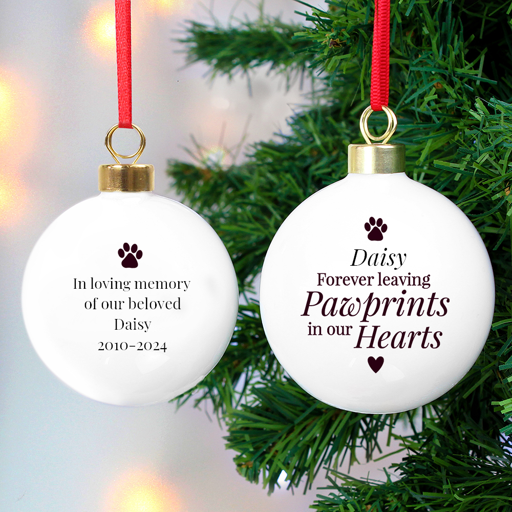 Personalised Pawprints Memorial Bauble