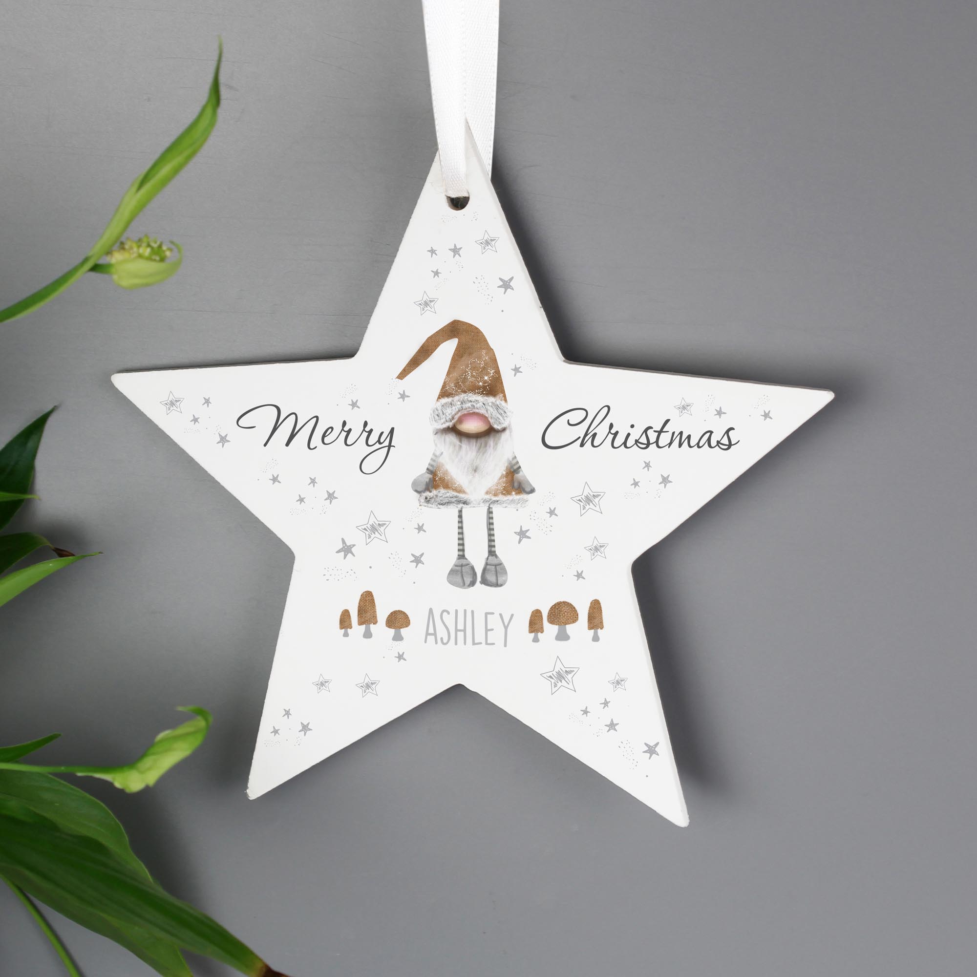 Personalised Christmas Gonk Wooden Star Decoration
