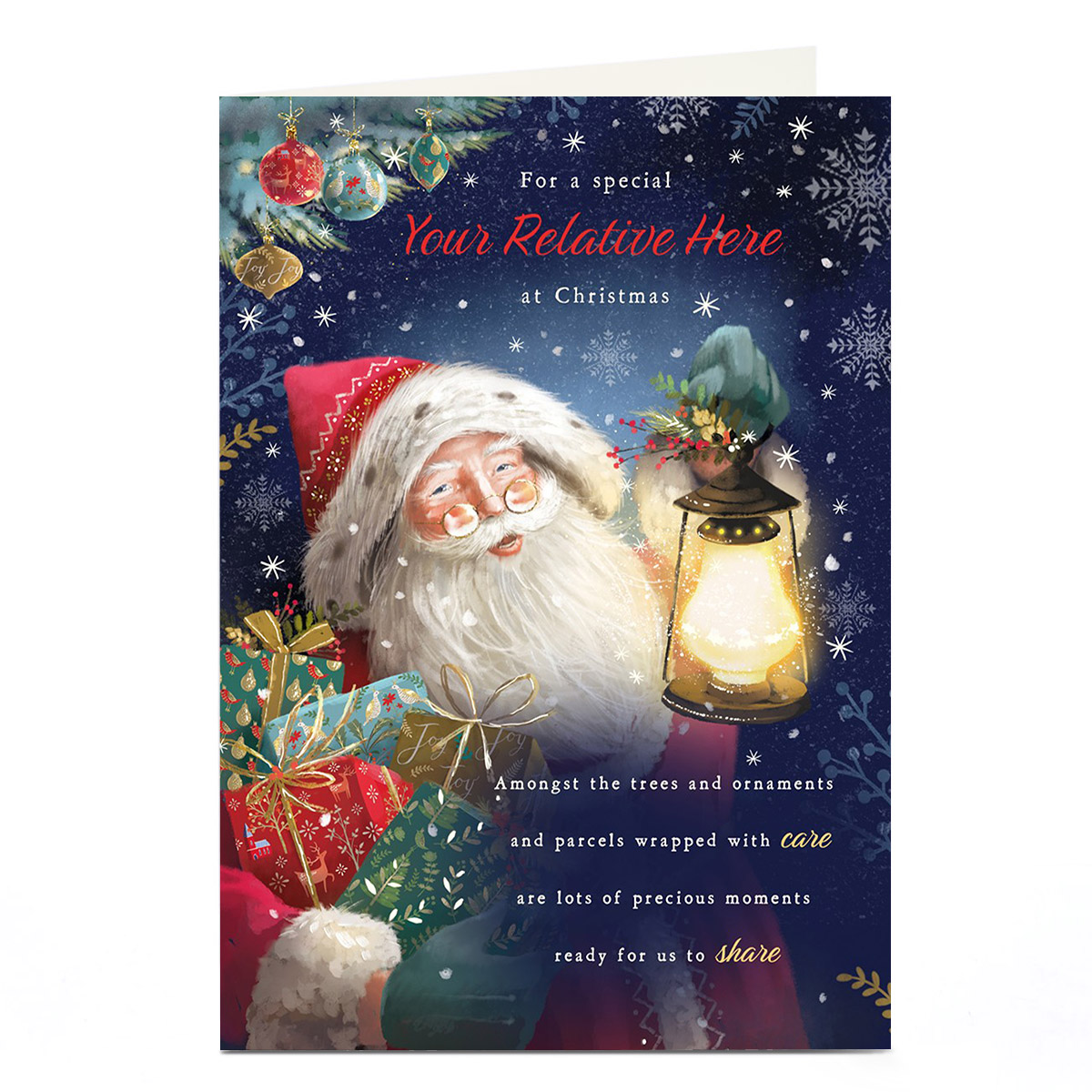 Personalised Christmas Card - Santa With Lantern Precious Moments, Any Name