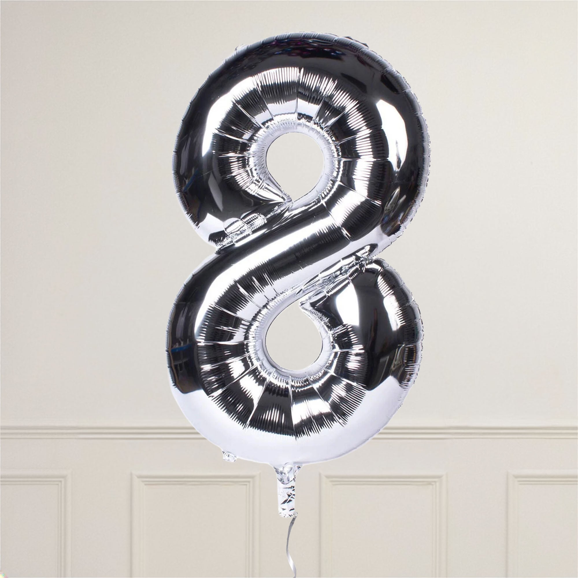 Silver Number 8 Giant Foil Helium Balloon INFLATED