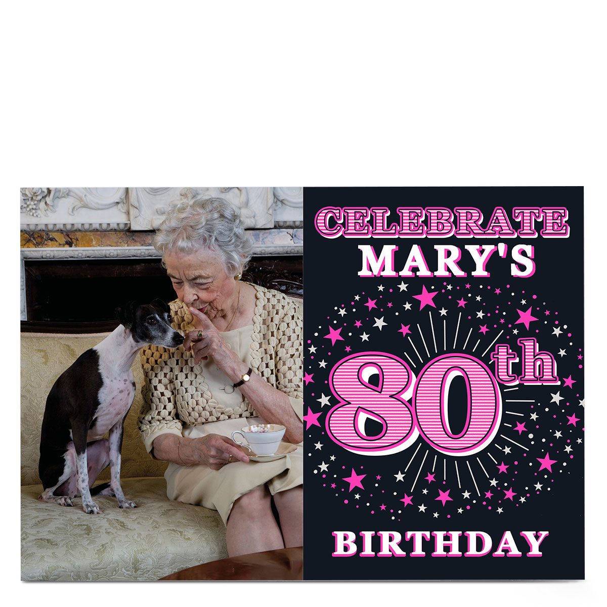 Photo 80th Birthday Invitation - Pink Stars