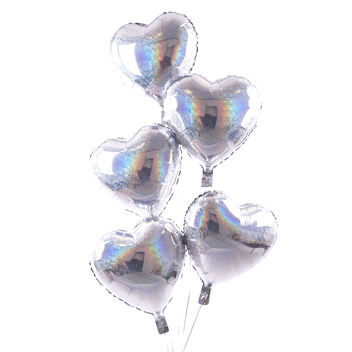 5 Silver Hearts Balloon Bouquet - DELIVERED INFLATED!