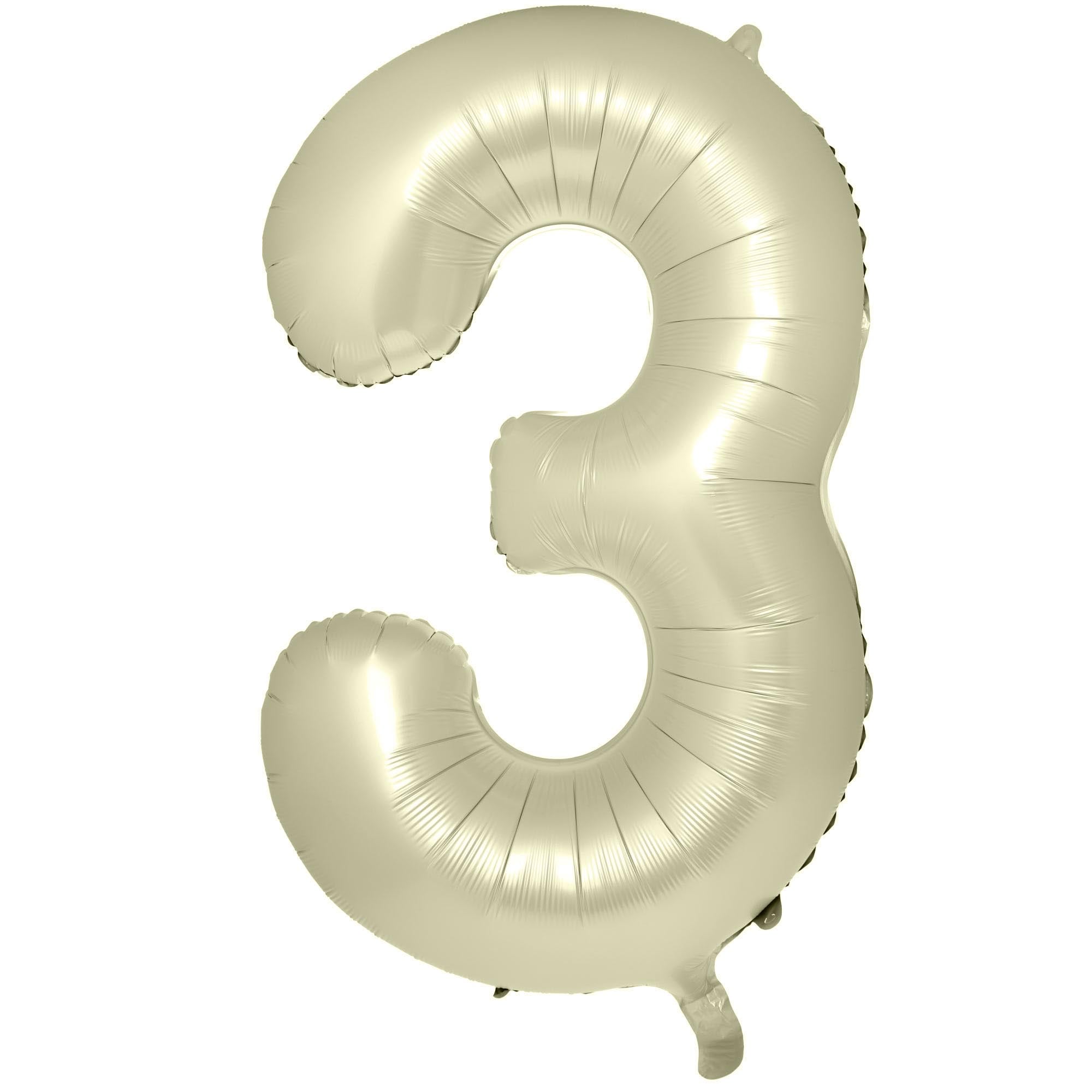 Large Cream 34-Inch Number 3 Balloon - Uninflated