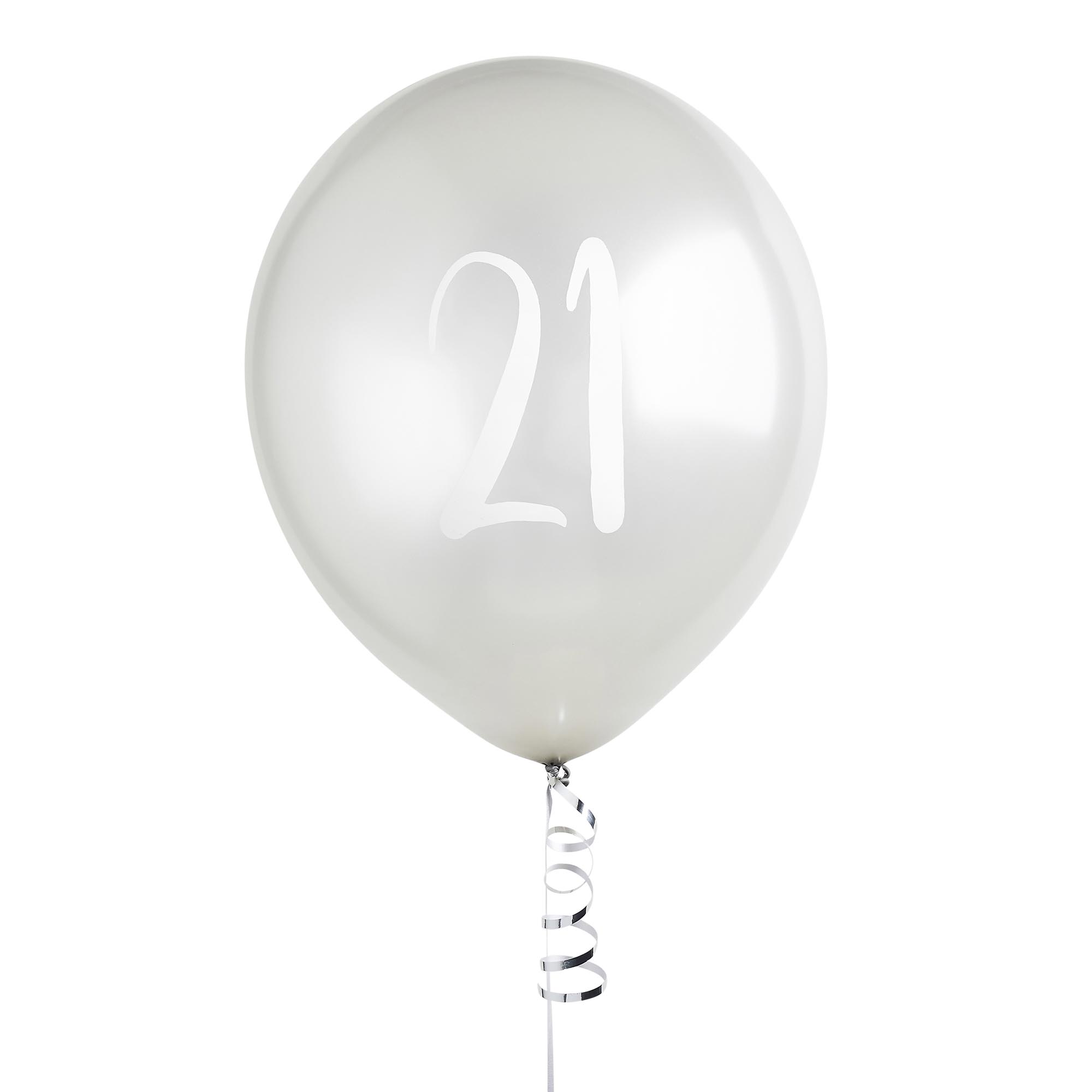 Metallic Silver Number Latex Balloons - Pack of 5 (Milestone Ages)