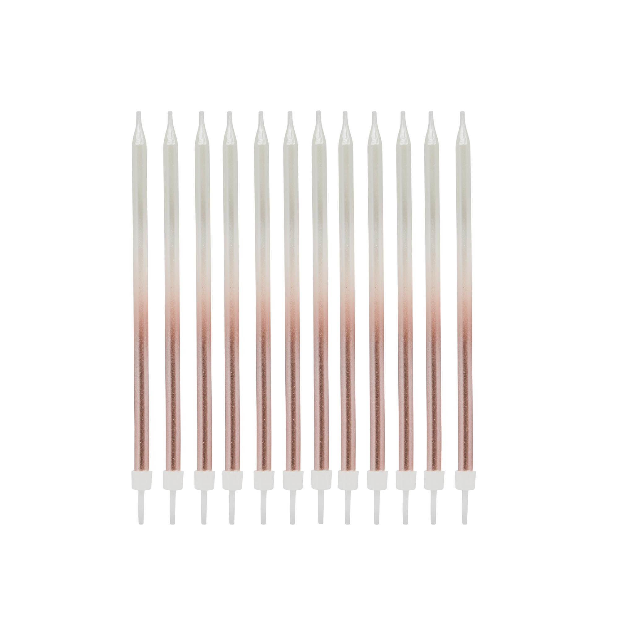 Rose Gold Tall Ombre Skinny Cake Candles - Pack of 12
