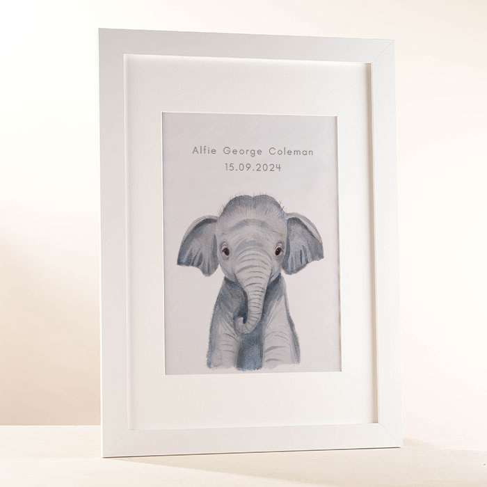 Personalised New Born Elephant Framed Print