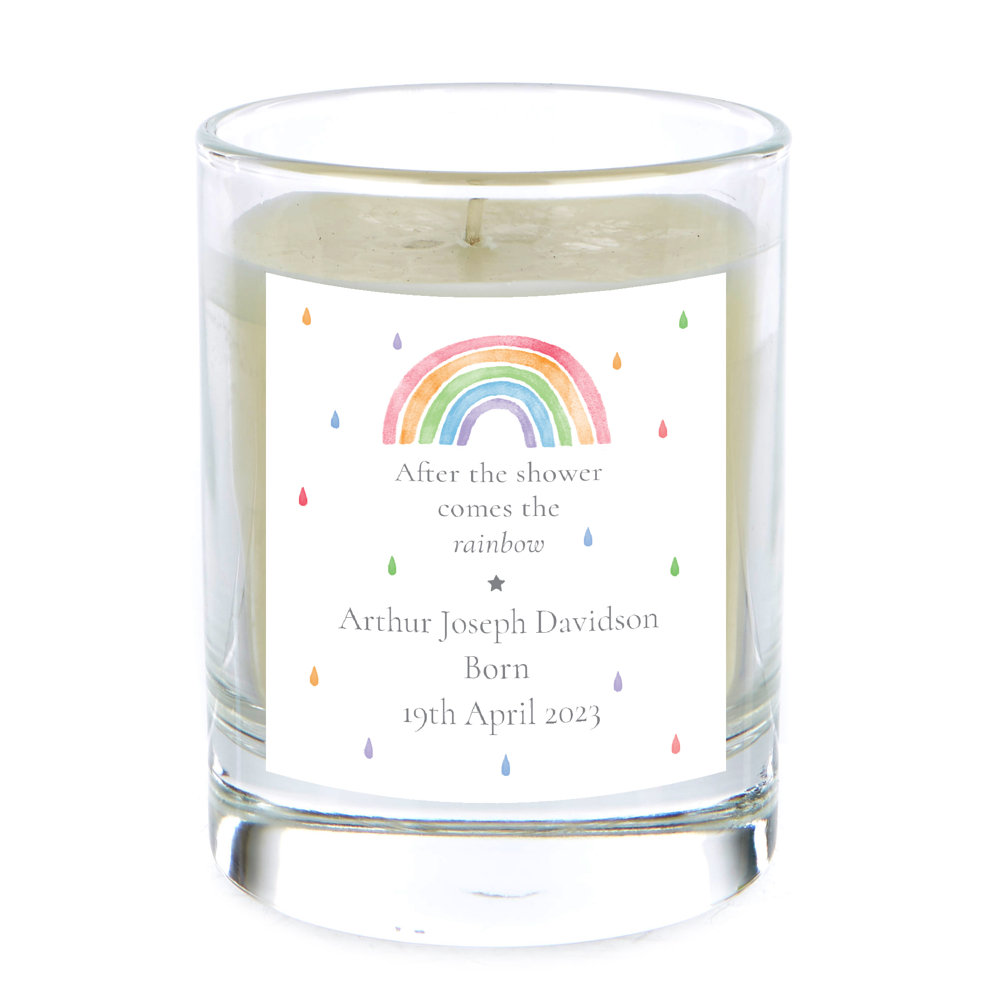 Personalised Pomegranate & Cashmere Scented Candle - Rainbow Baby