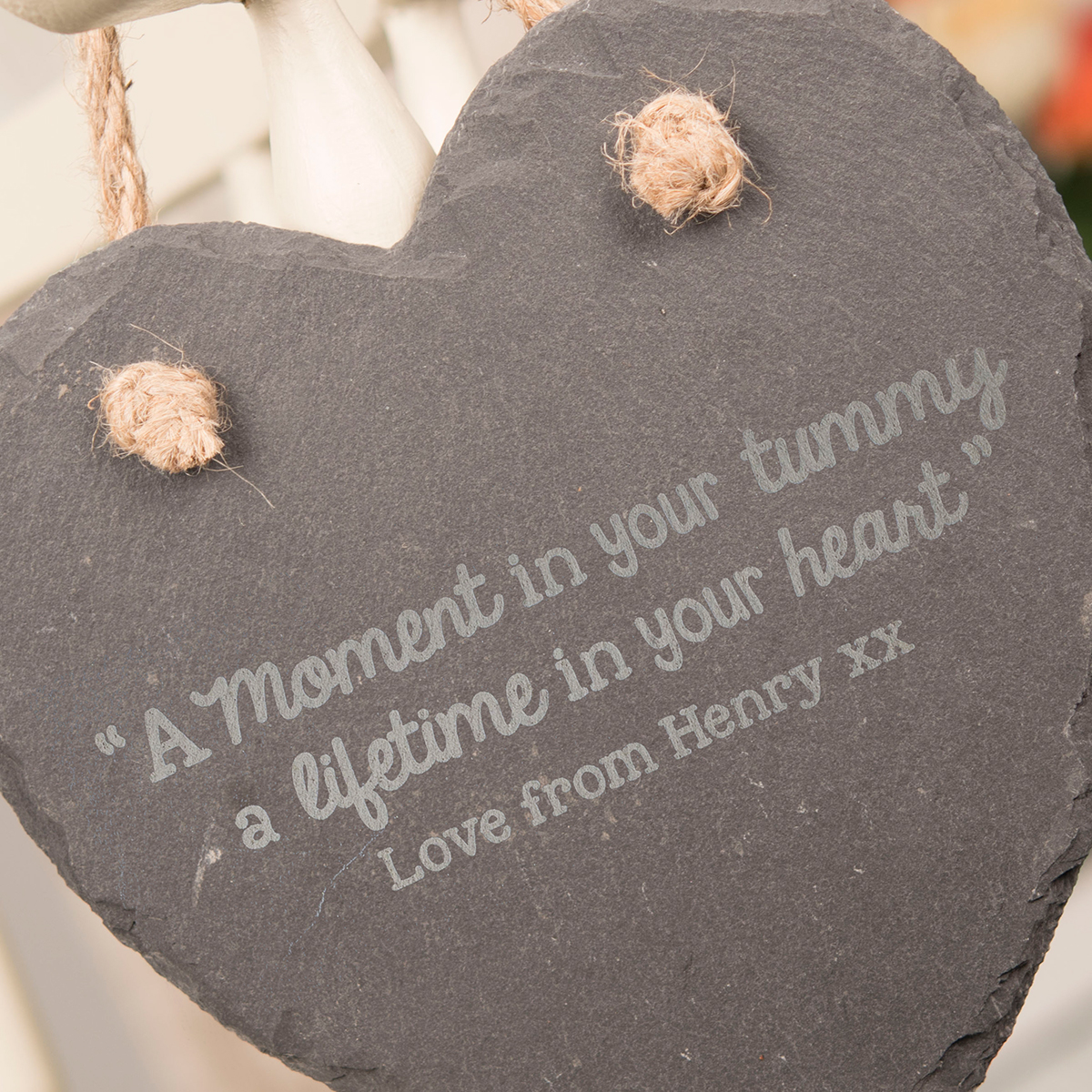 Personalised Engraved Medium Hanging Heart Slate - In Your Tummy