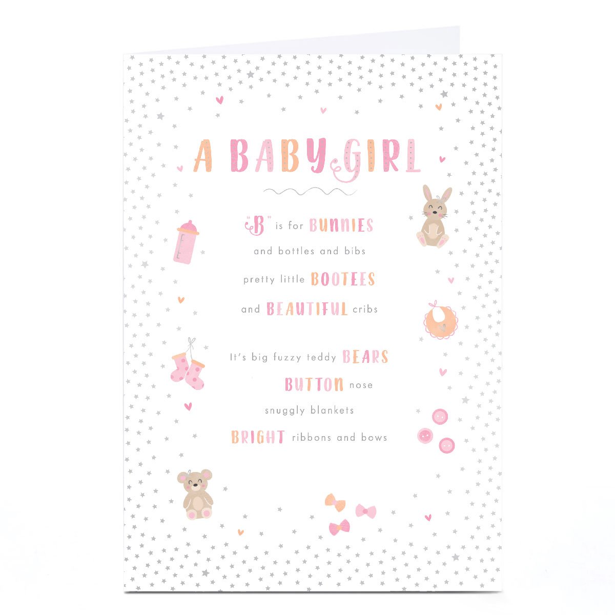 Personalised New Baby Card - B is For Baby Girl
