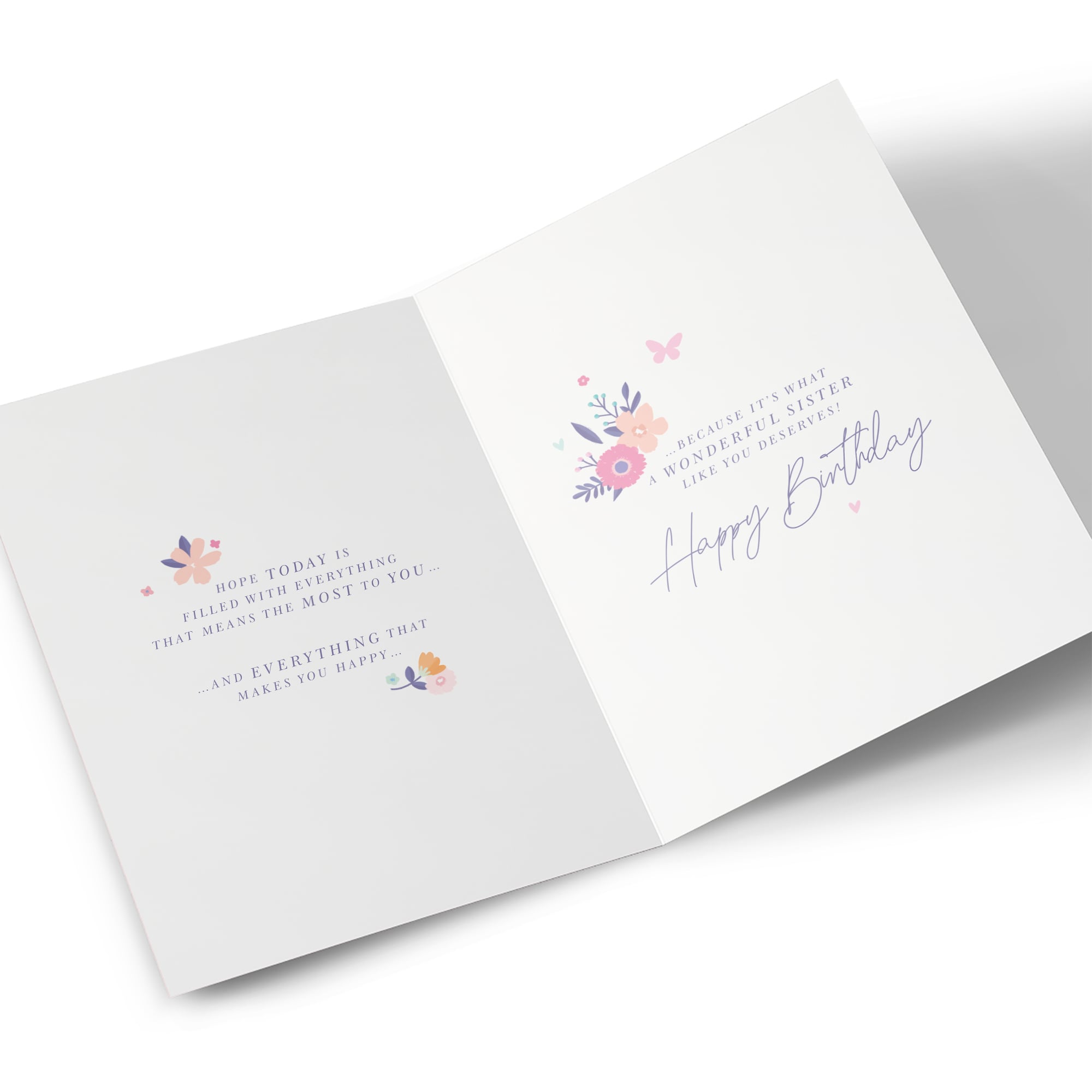 Birthday Card - Pink Floral Butterfly, Sister
