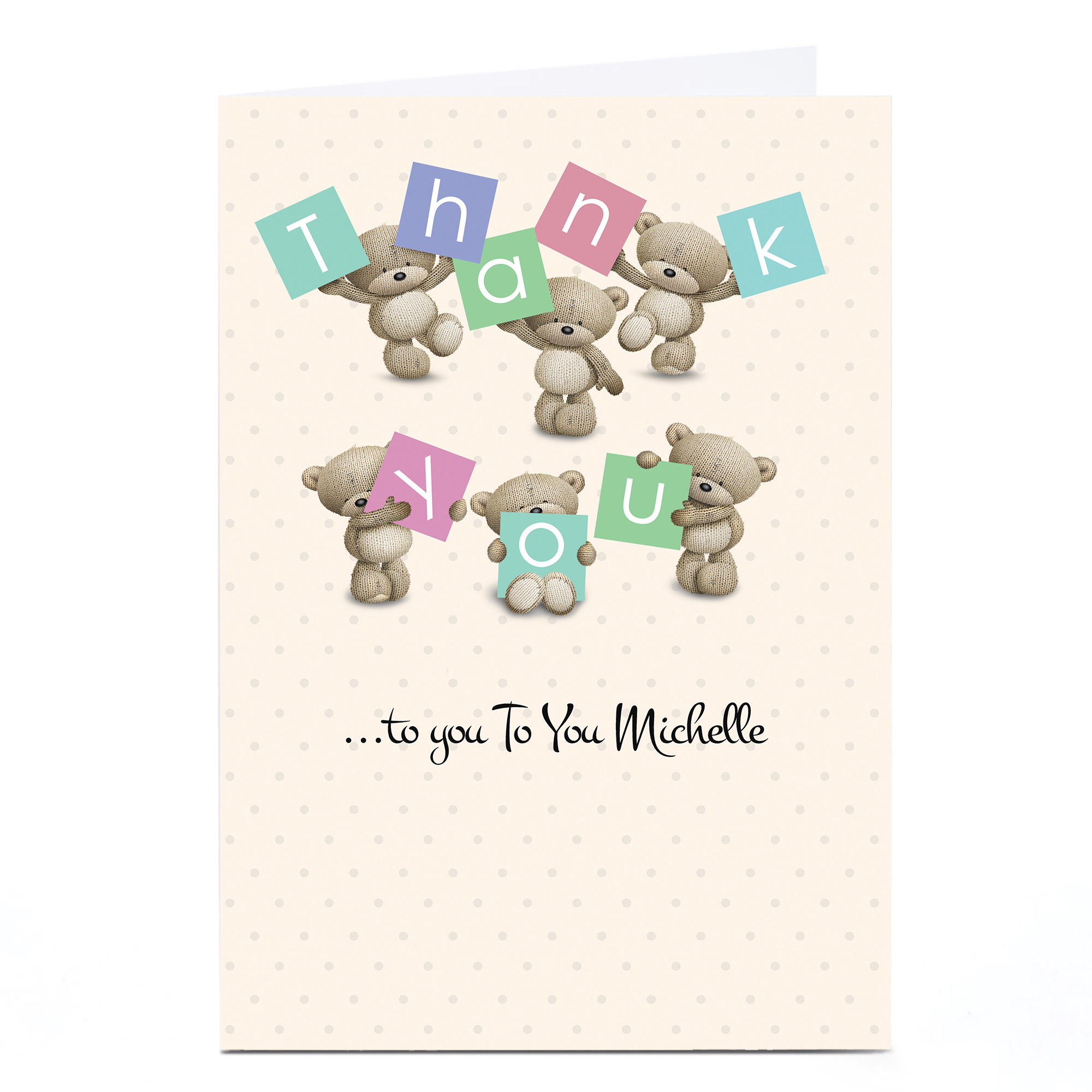 Personalised Hugs Bear Thank You Card - Polka Dots