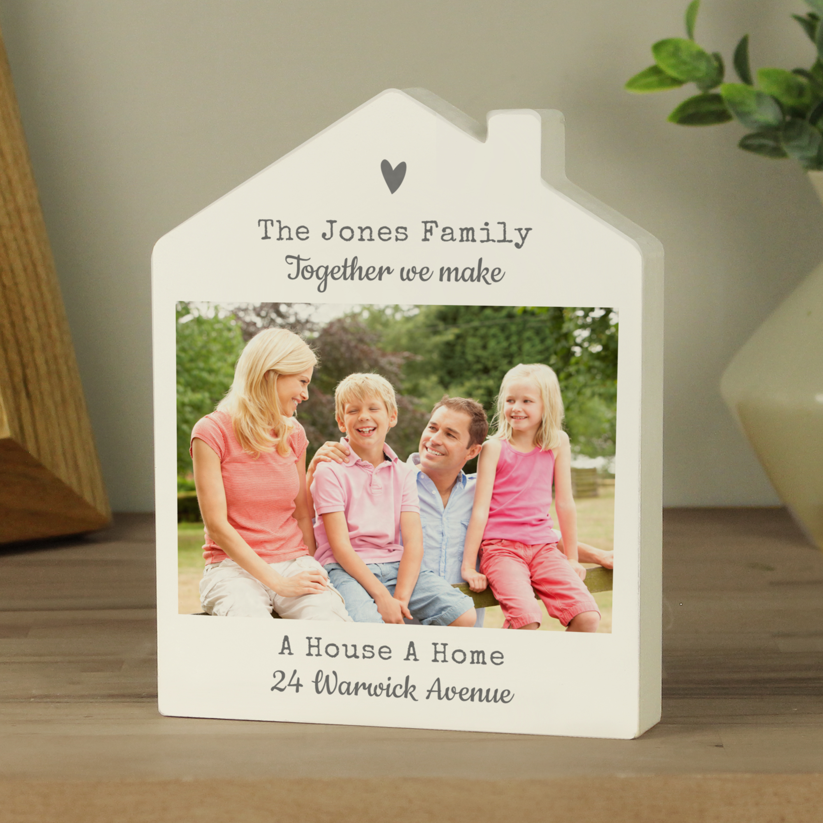 Personalised Grey Heart Photo Upload Wooden House Plaque