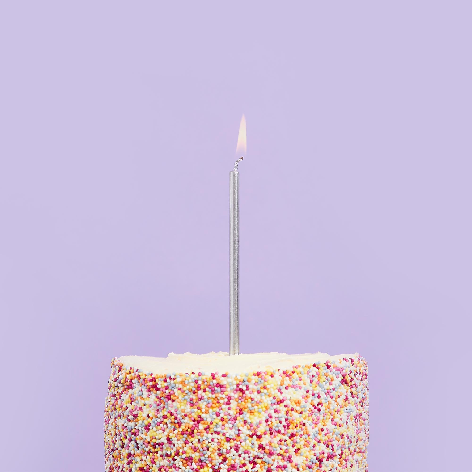 Silver Skinny Cake Candles - Pack of 12