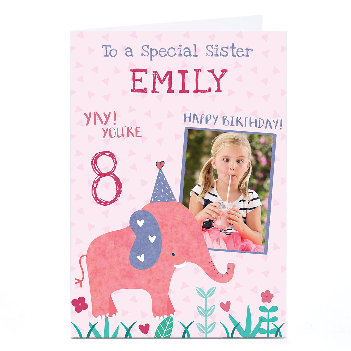 Photo Juniper & Rose Birthday Card - Pink Elephant
