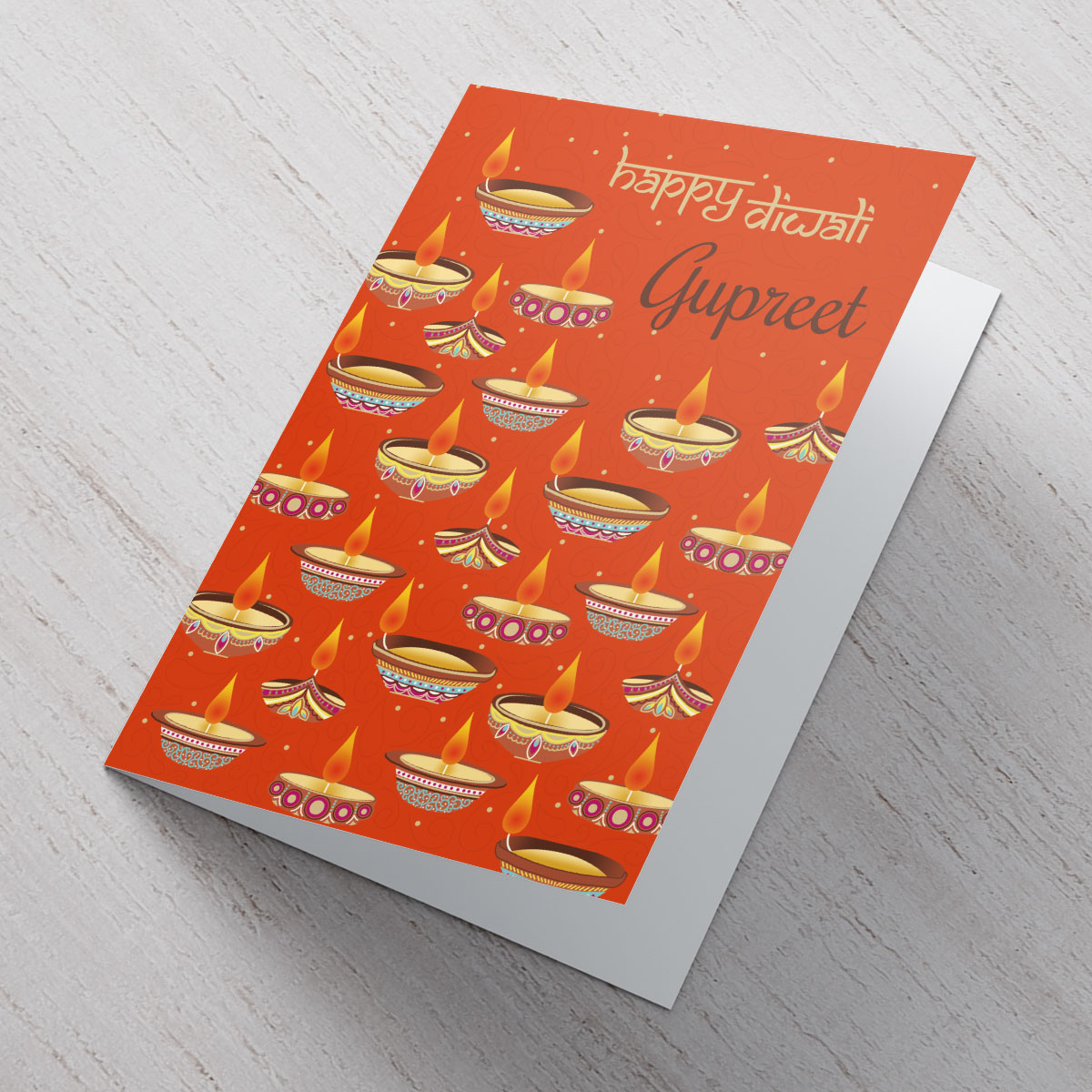 Personalised Diwali Card - Red With Candles