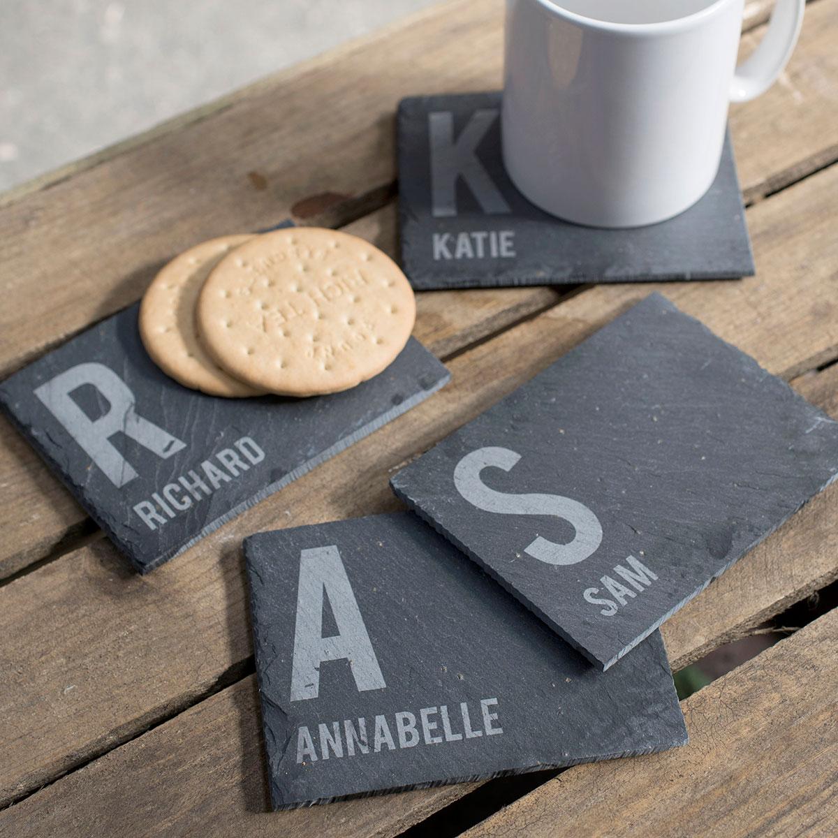Personalised Engraved Set Of 4 Slate Coasters - First Initial & Name