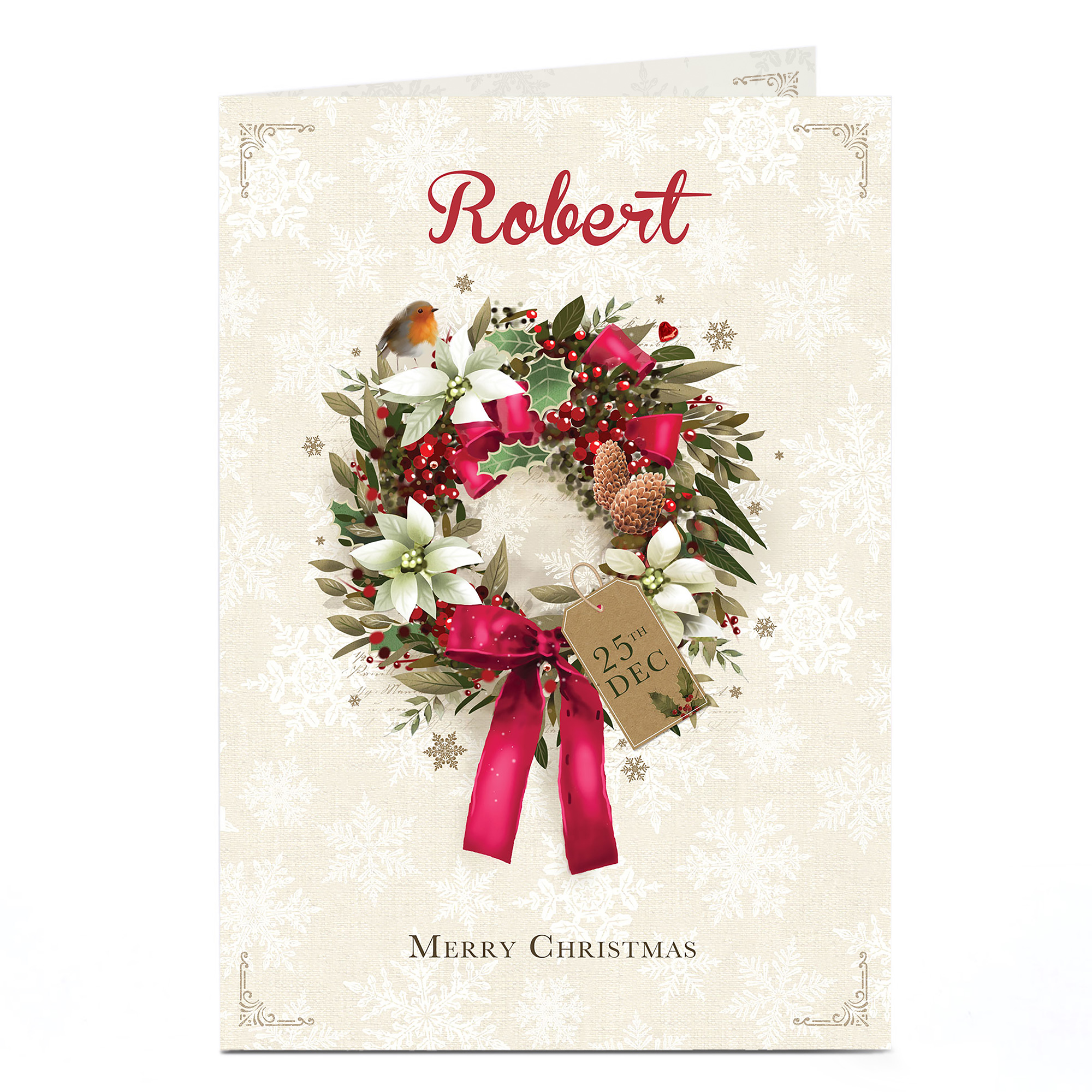 Personalised Christmas Card - Wreath & Robin