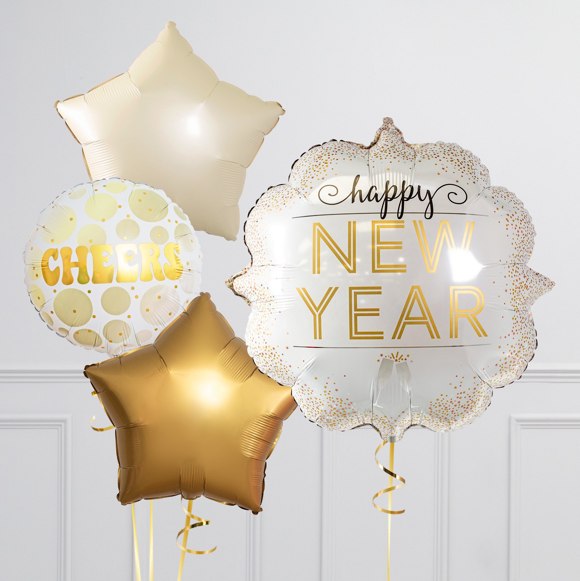 Golden Happy New Year Supershape & Foil Balloon Package - Delivered Inflated!