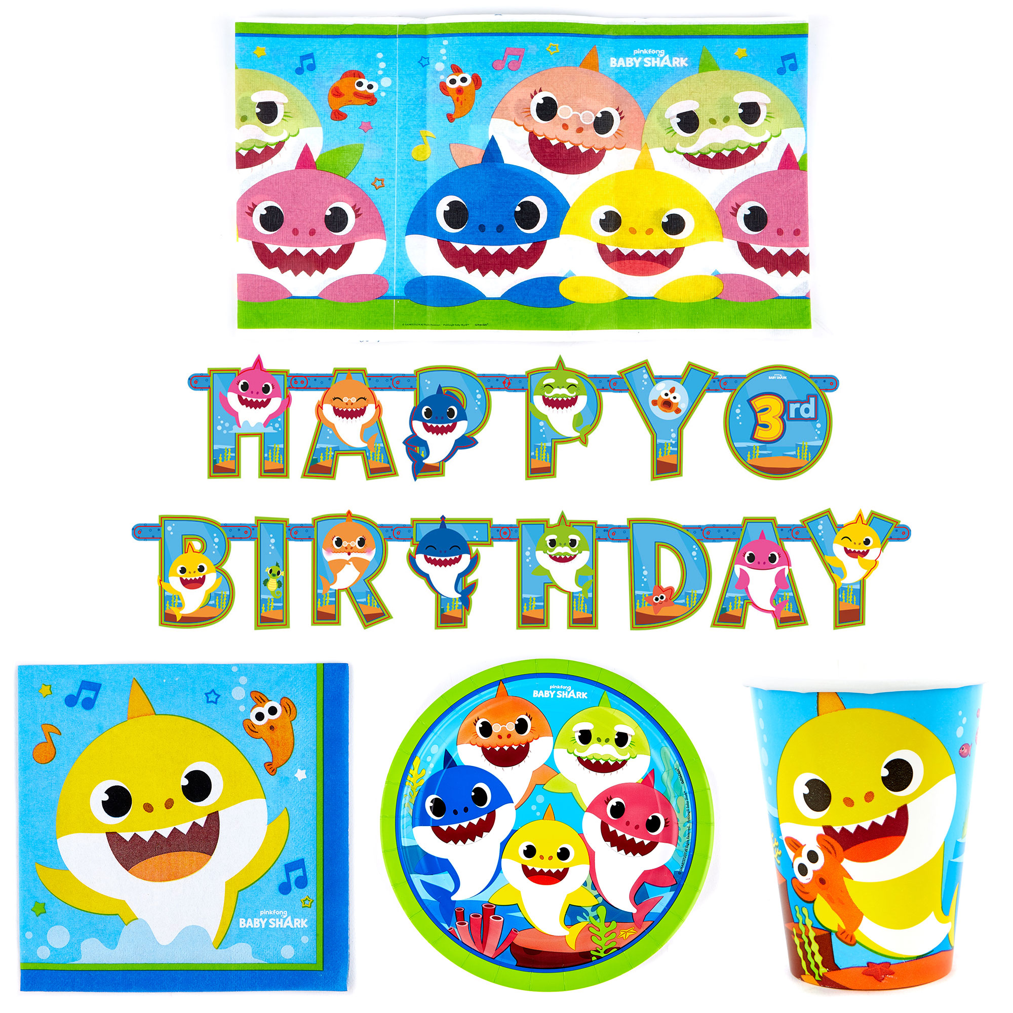 Buy Baby Shark Party Tableware Decorations Bundle 16 Guests For GBP