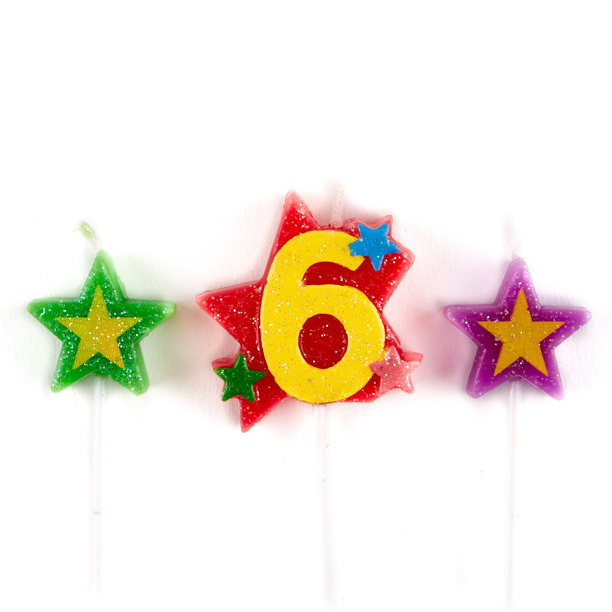 Number 6 Star Birthday Candles - Pack Of 3