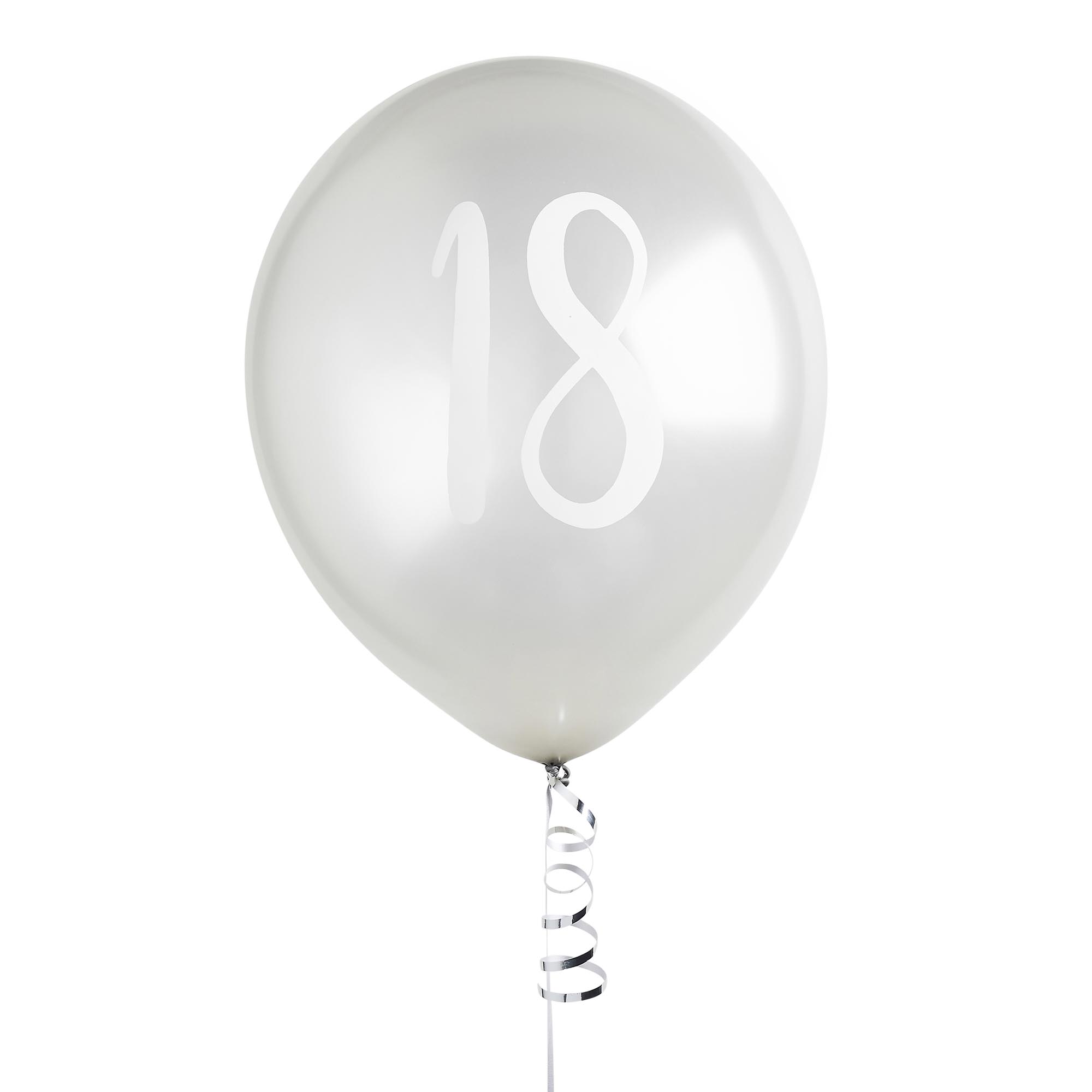 Metallic Silver Number Latex Balloons - Pack of 5 (Milestone Ages)