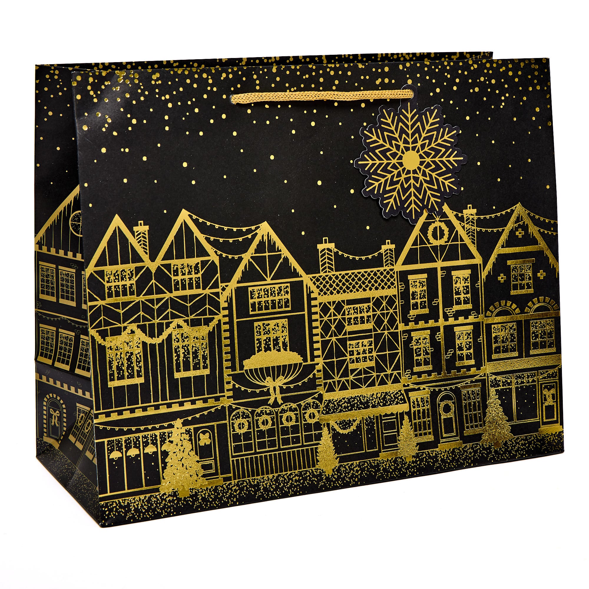 Black Townhouses Large Landscape Christmas Gift Bag