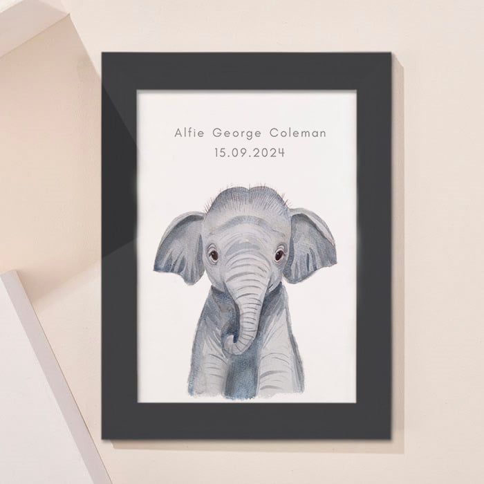 Personalised New Born Elephant Framed Print