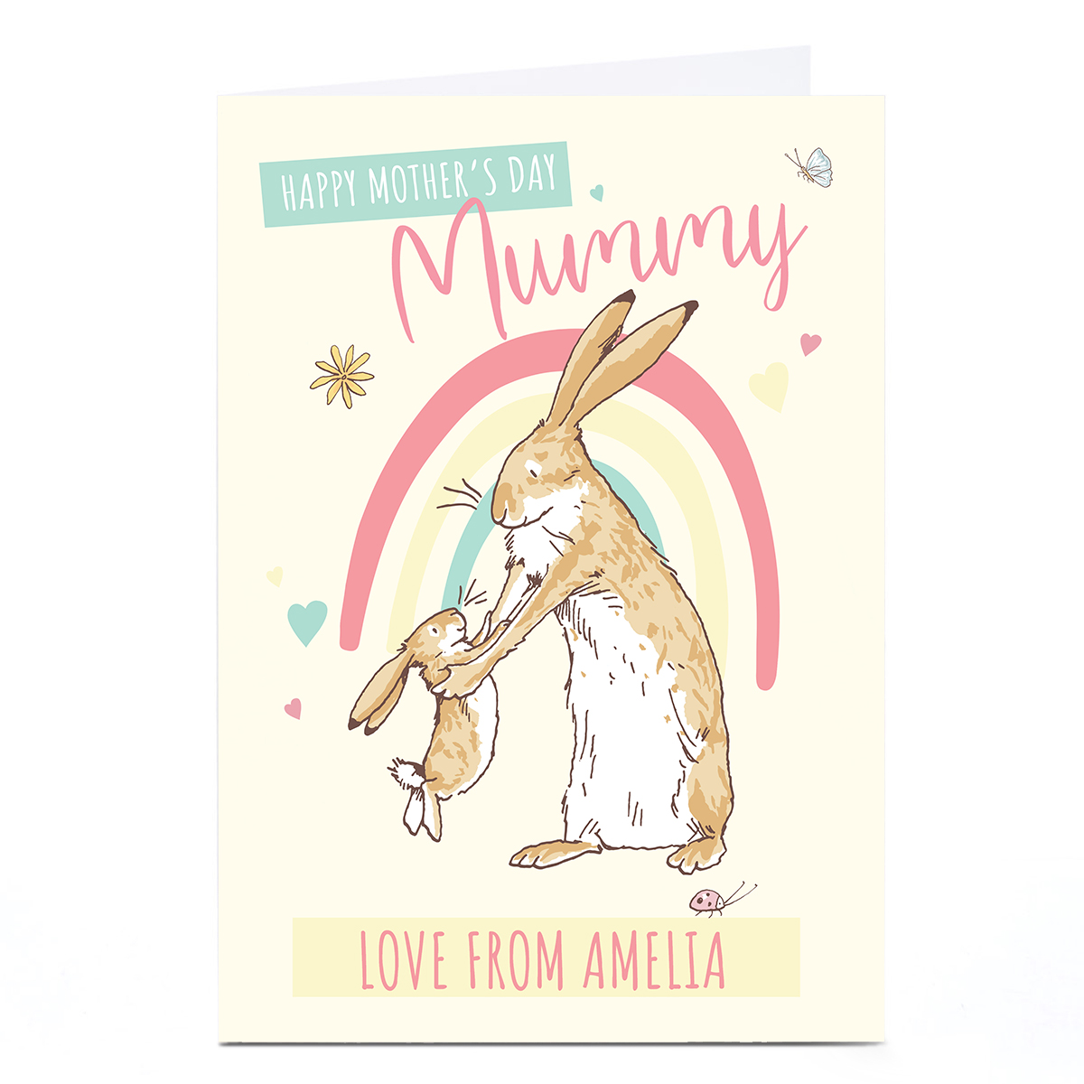 Personalised Guess How Much Mother's Day Card - Rainbow Hares, Mummy