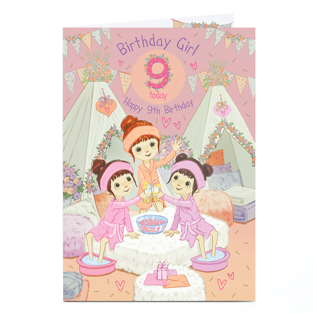 9th Birthday Card - 9 Today Slumber Party