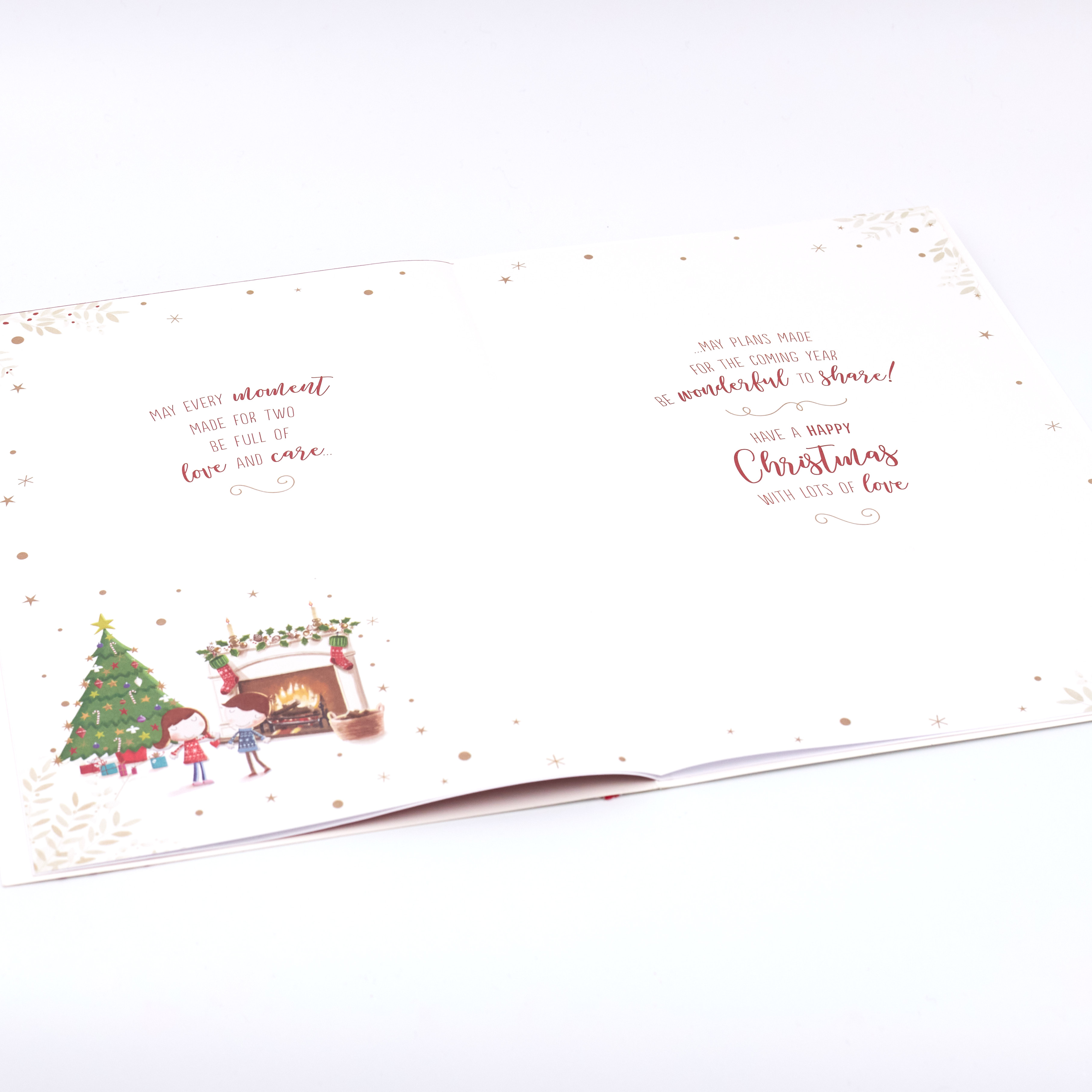 Christmas Card - Son And Girlfriend, Cute Couple And Christmas Tree