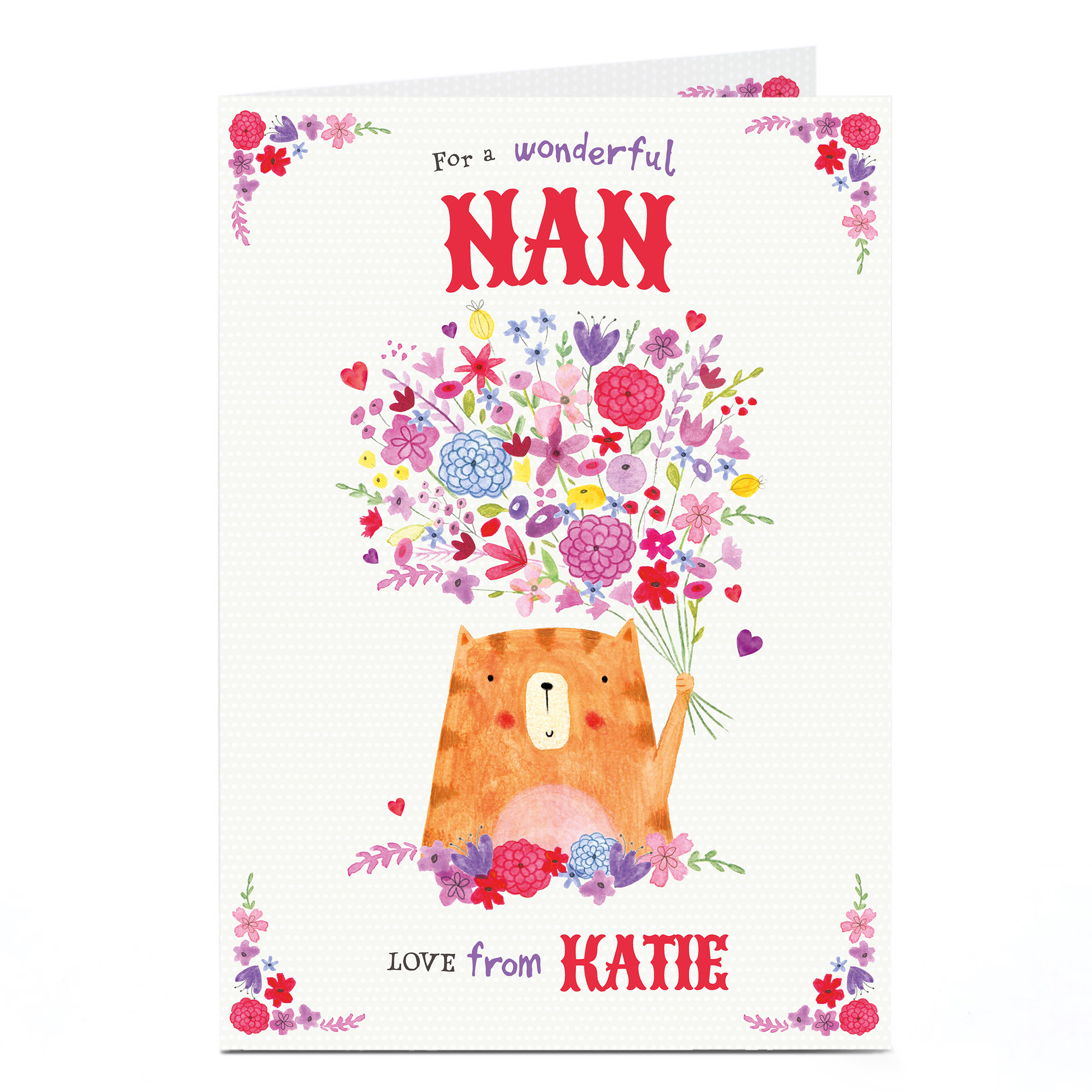 Personalised Card - Cat With Flowers, Nan