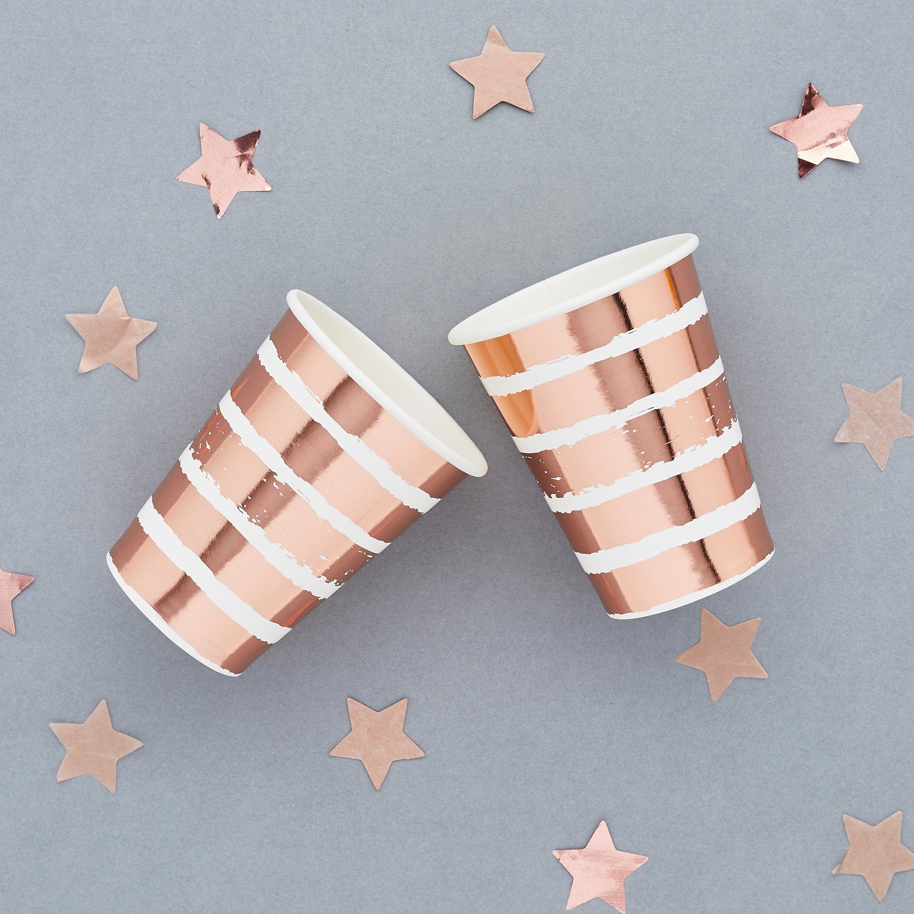 Metallic Rose Gold Striped Paper Cups - Pack of 8
