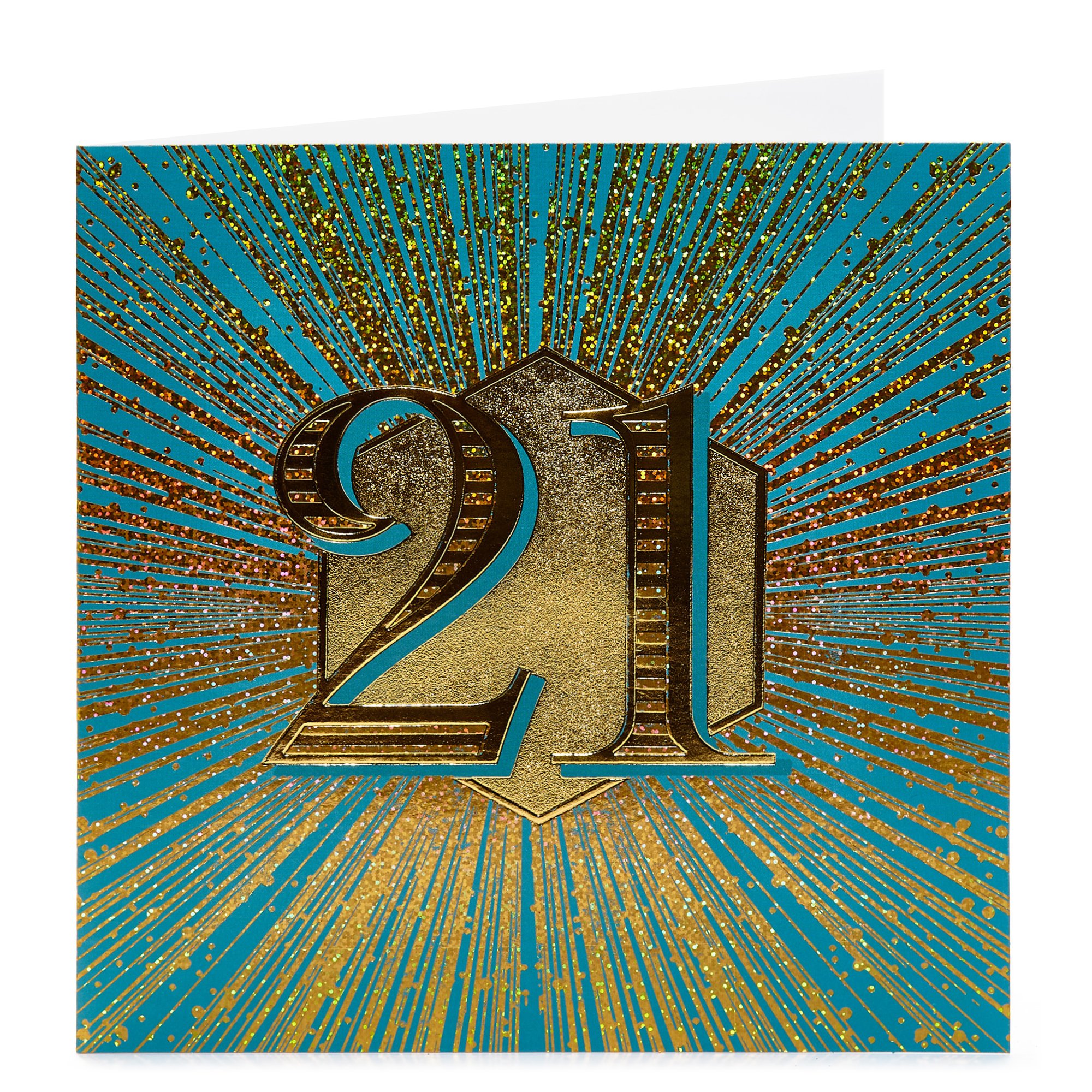 21st Birthday Card - Teal & Gold