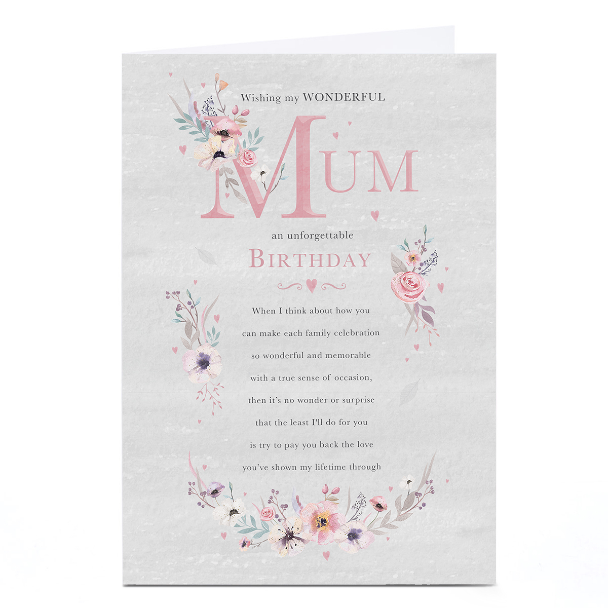 Personalised Birthday Card - Unforgettable Birthday Poem, Mum