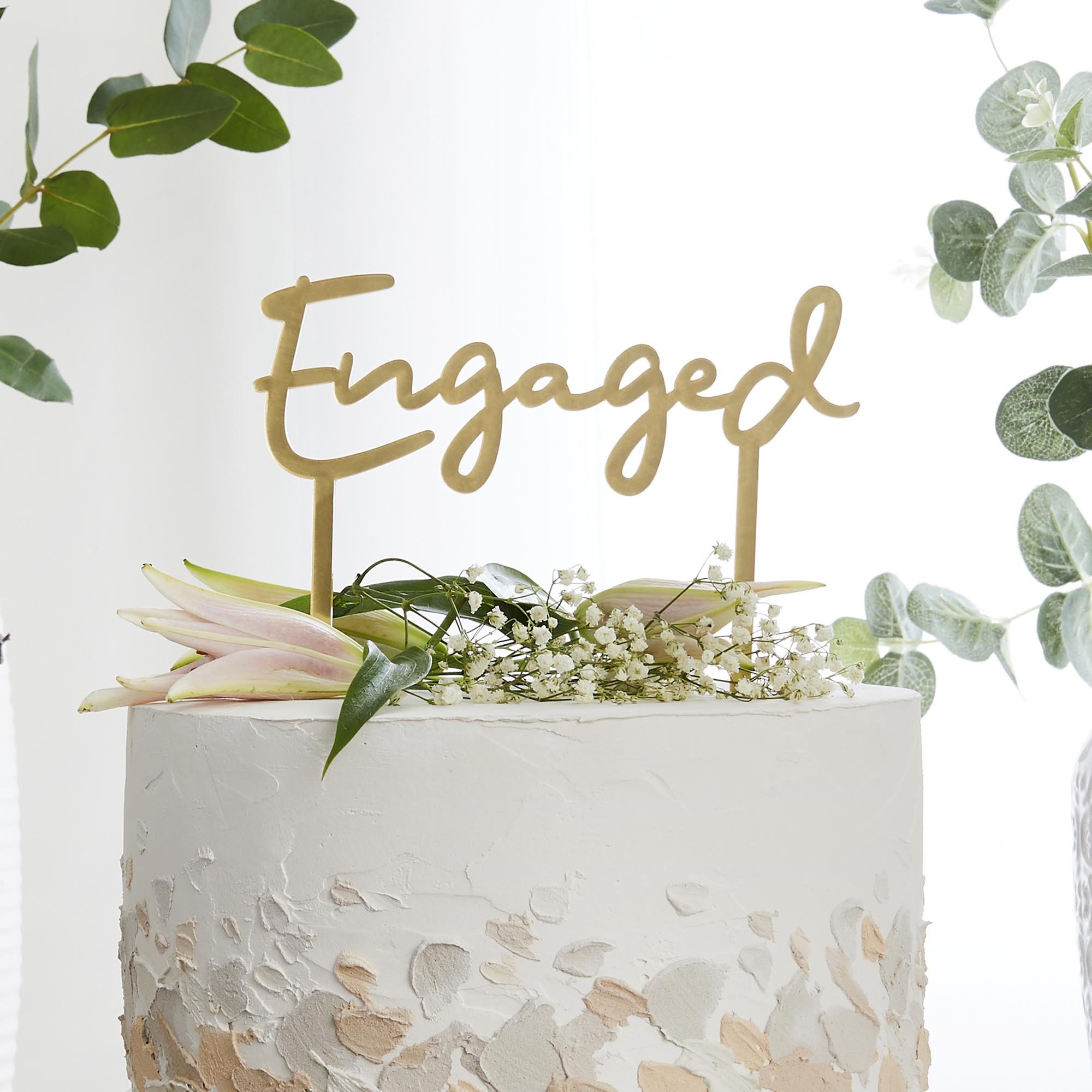 Gold Engaged Acrylic Cake Topper