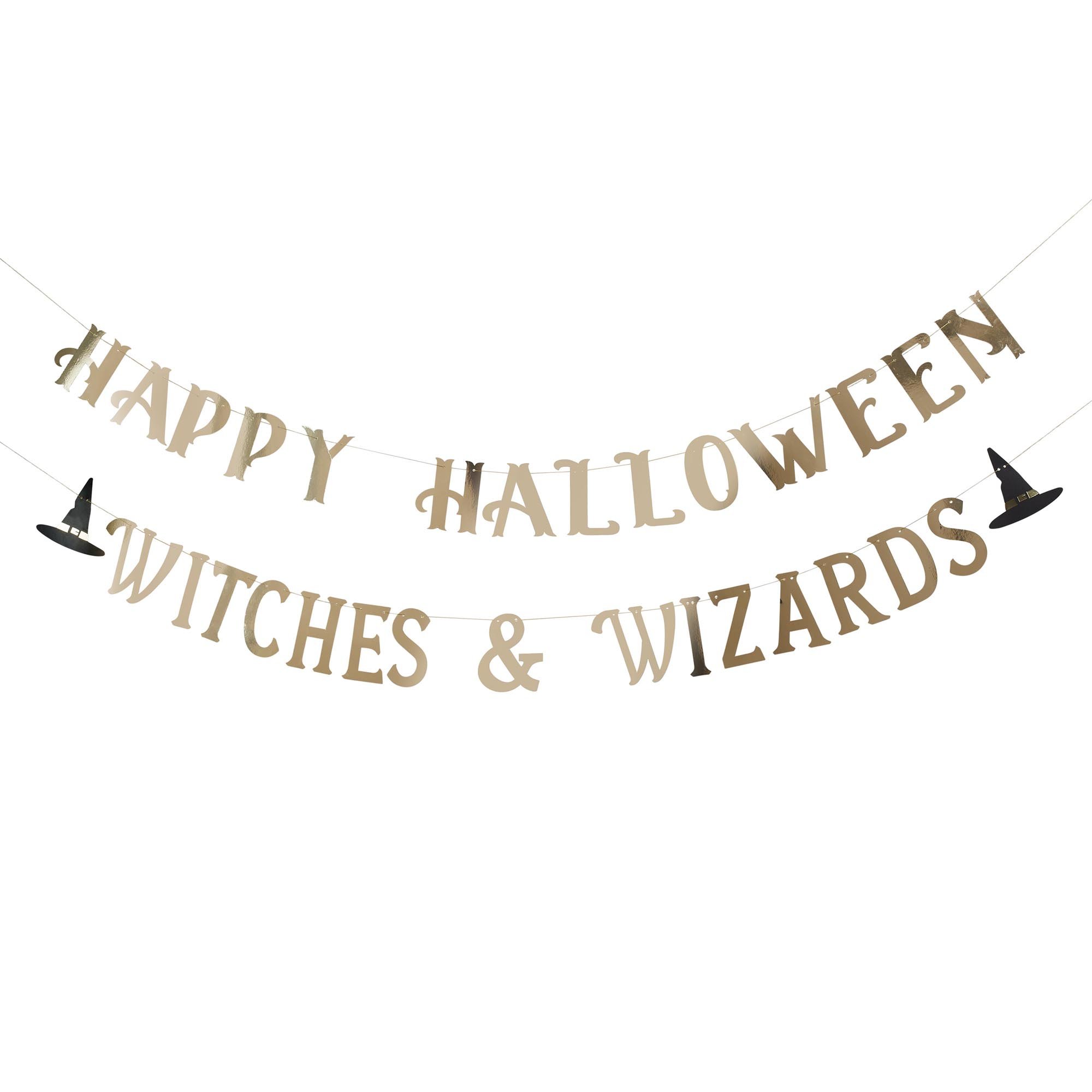 Gold Happy Halloween Witches & Wizards Card Banner