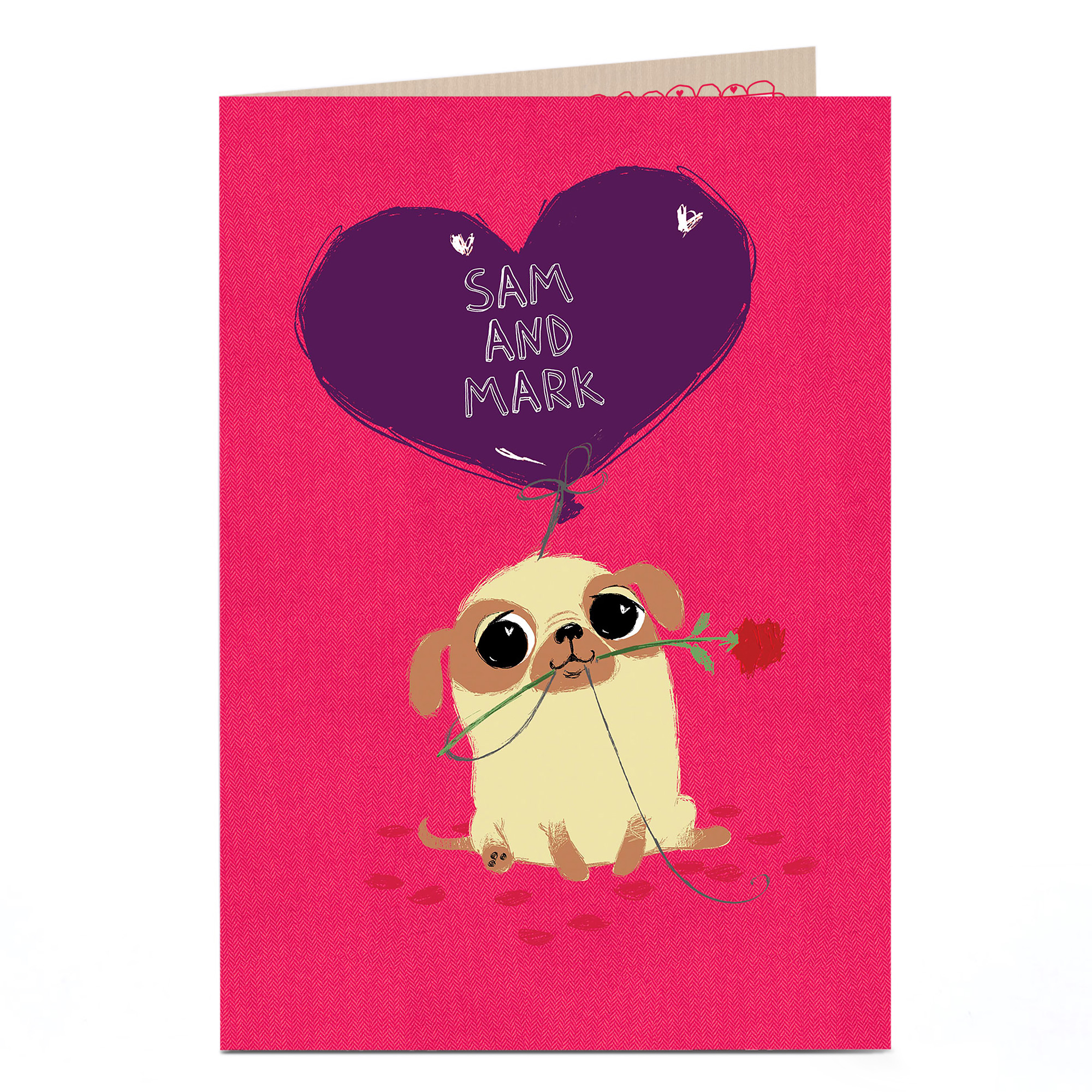 Personalised Card - Pug With Rose