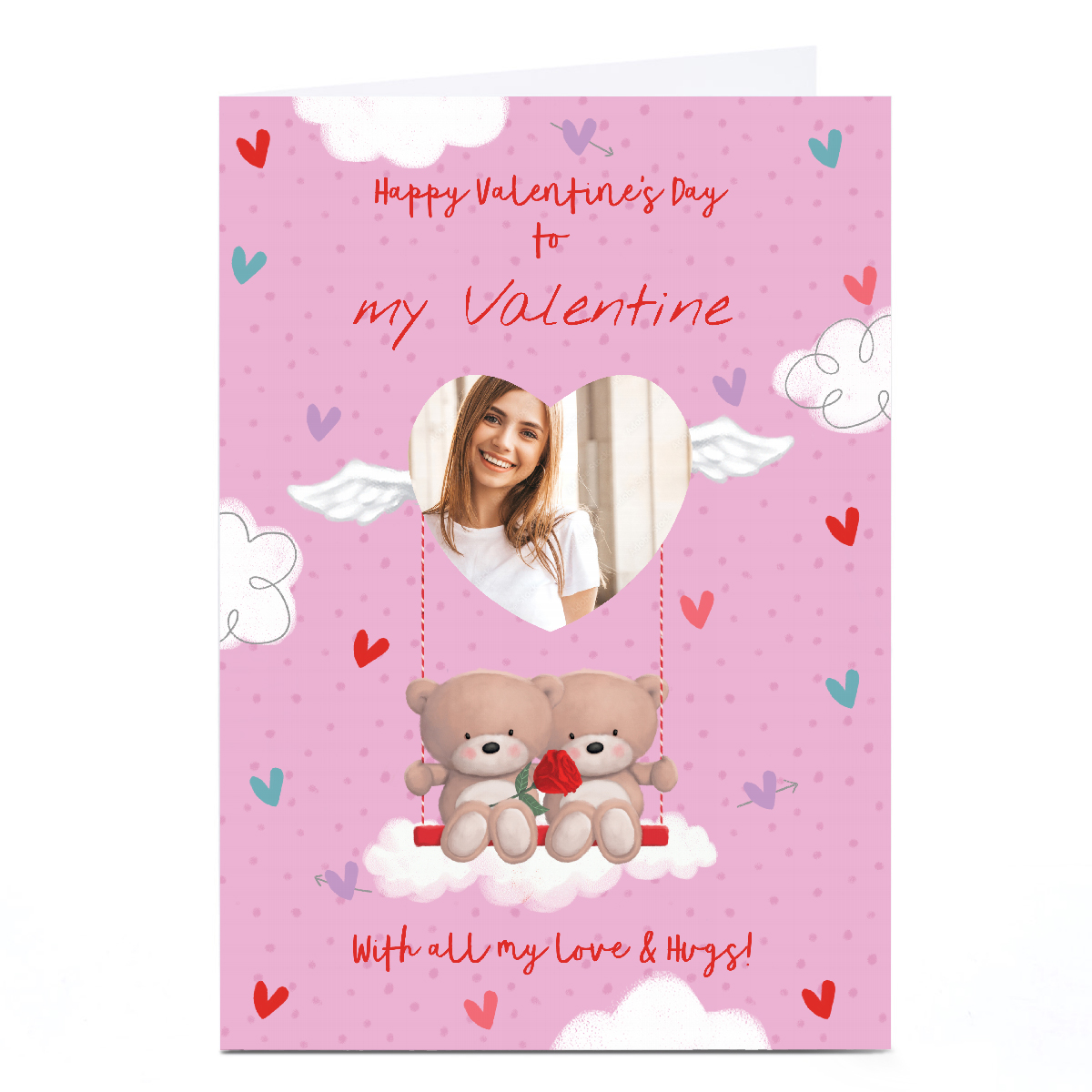 Photo Hugs Valentine's Day Card - Cute Bears on Swing, My Valentine