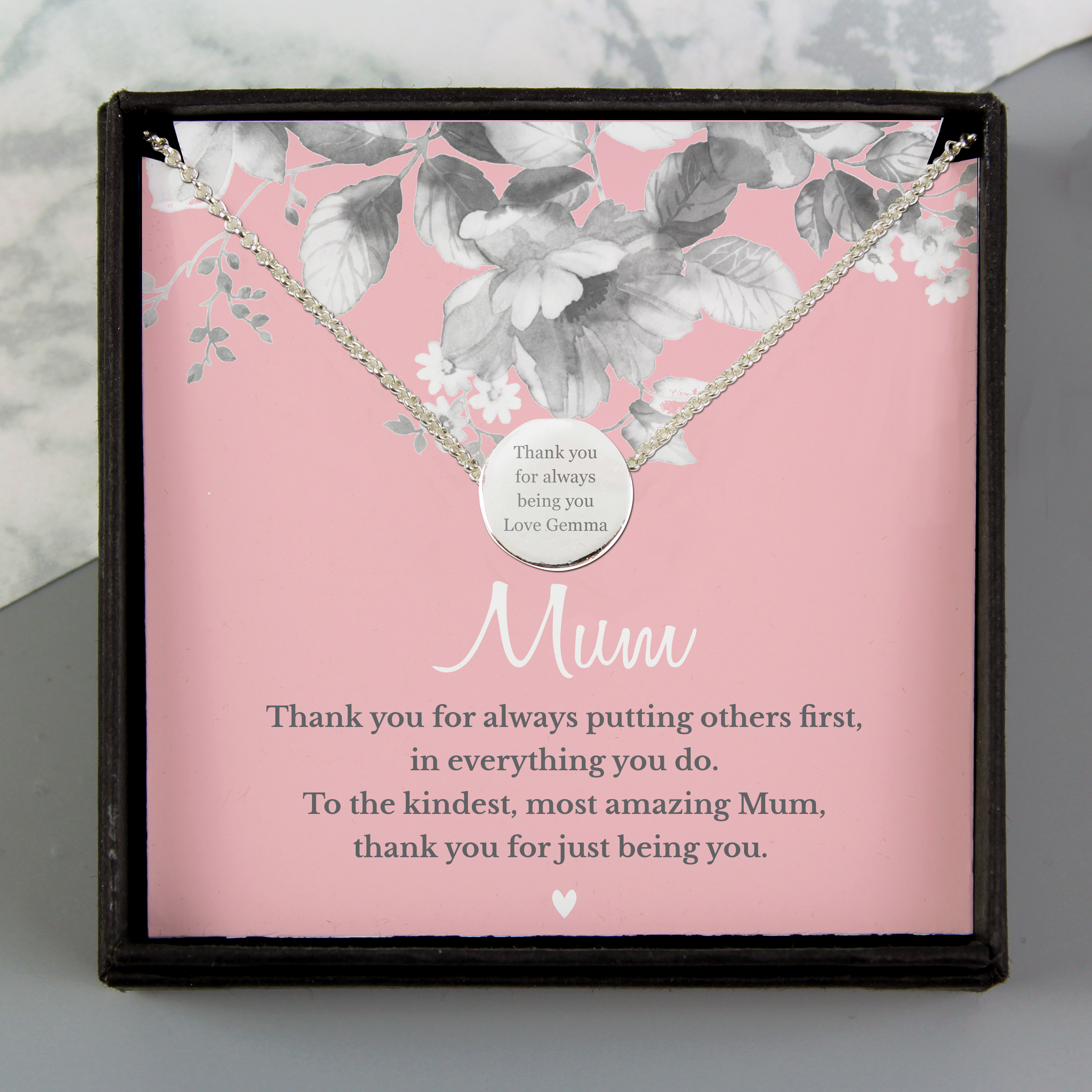 Personalised Mum Sentiment Silver Tone Necklace & Box