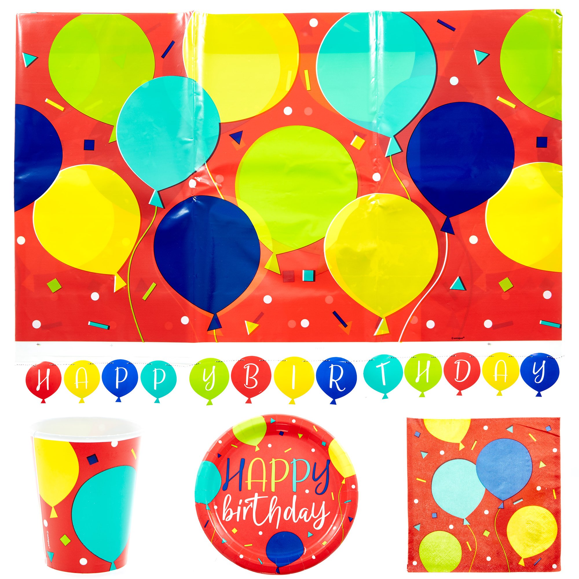 Birthday Balloons Party Tableware & Decoration Bundle - 16 Guests