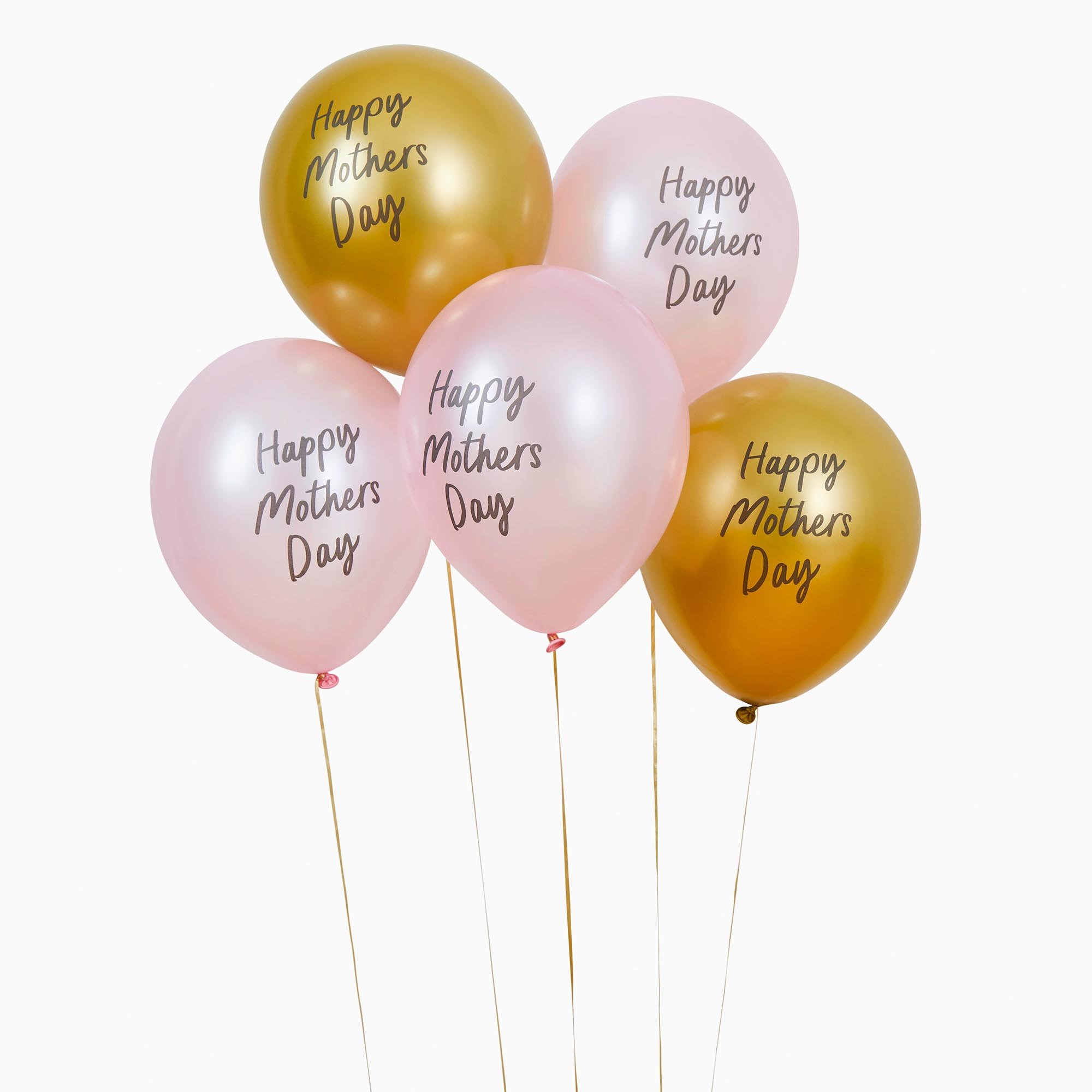 Pink & Gold Happy Mother's Day 12-Inch Latex Balloons - Pack of 5