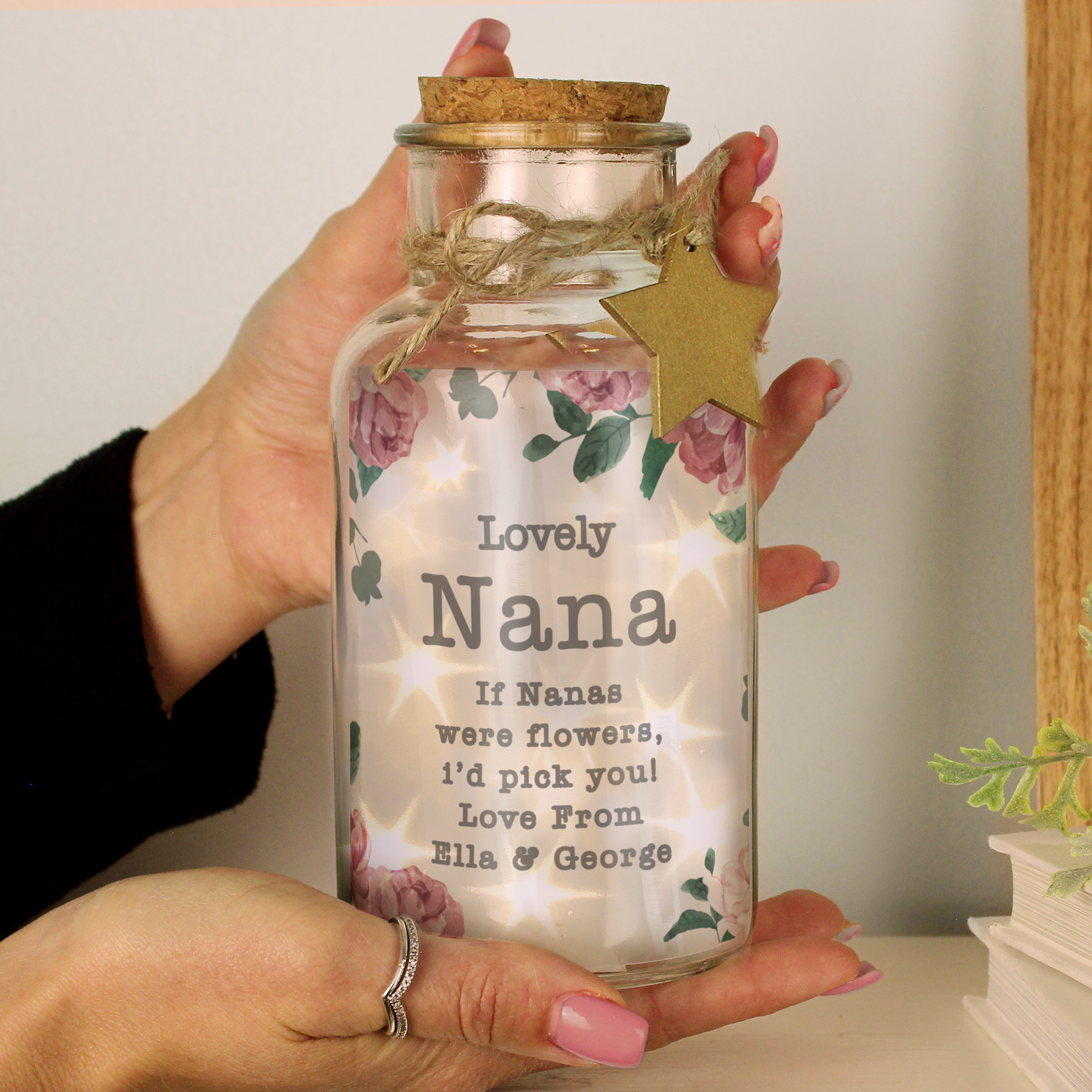 Personalised Floral Watercolour LED Glass Jar