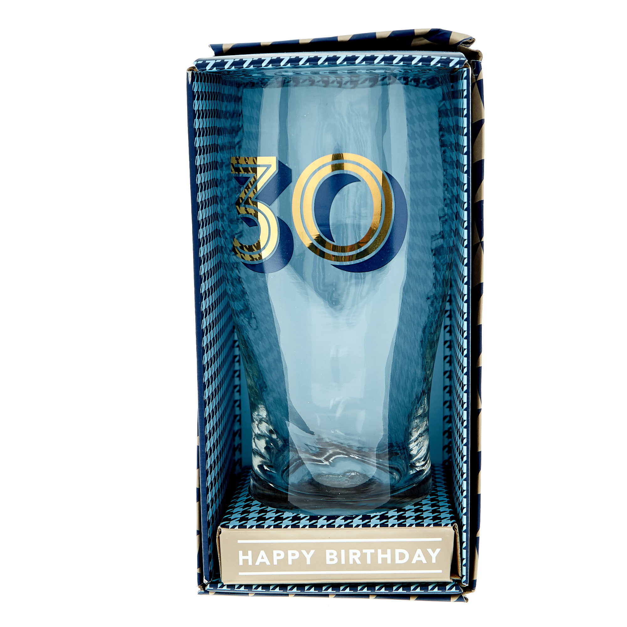 30th Birthday Pint Glass In A Box - Blue & Gold 