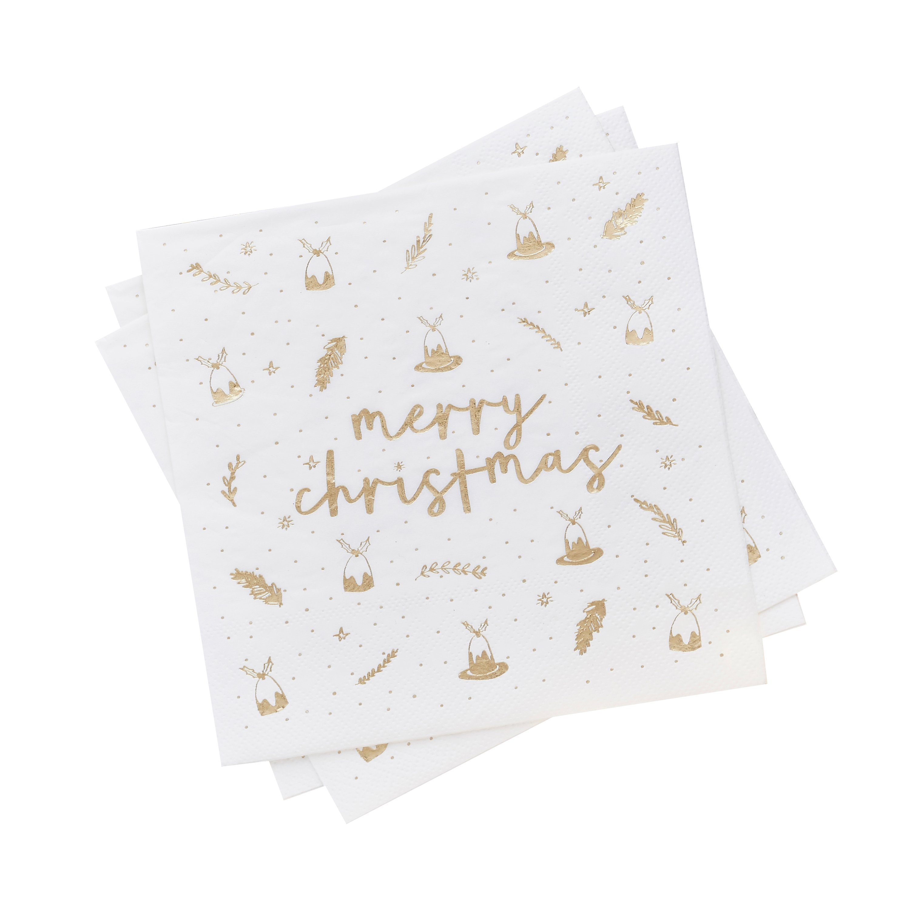 Gold Merry Christmas Paper Napkins - Pack of 16