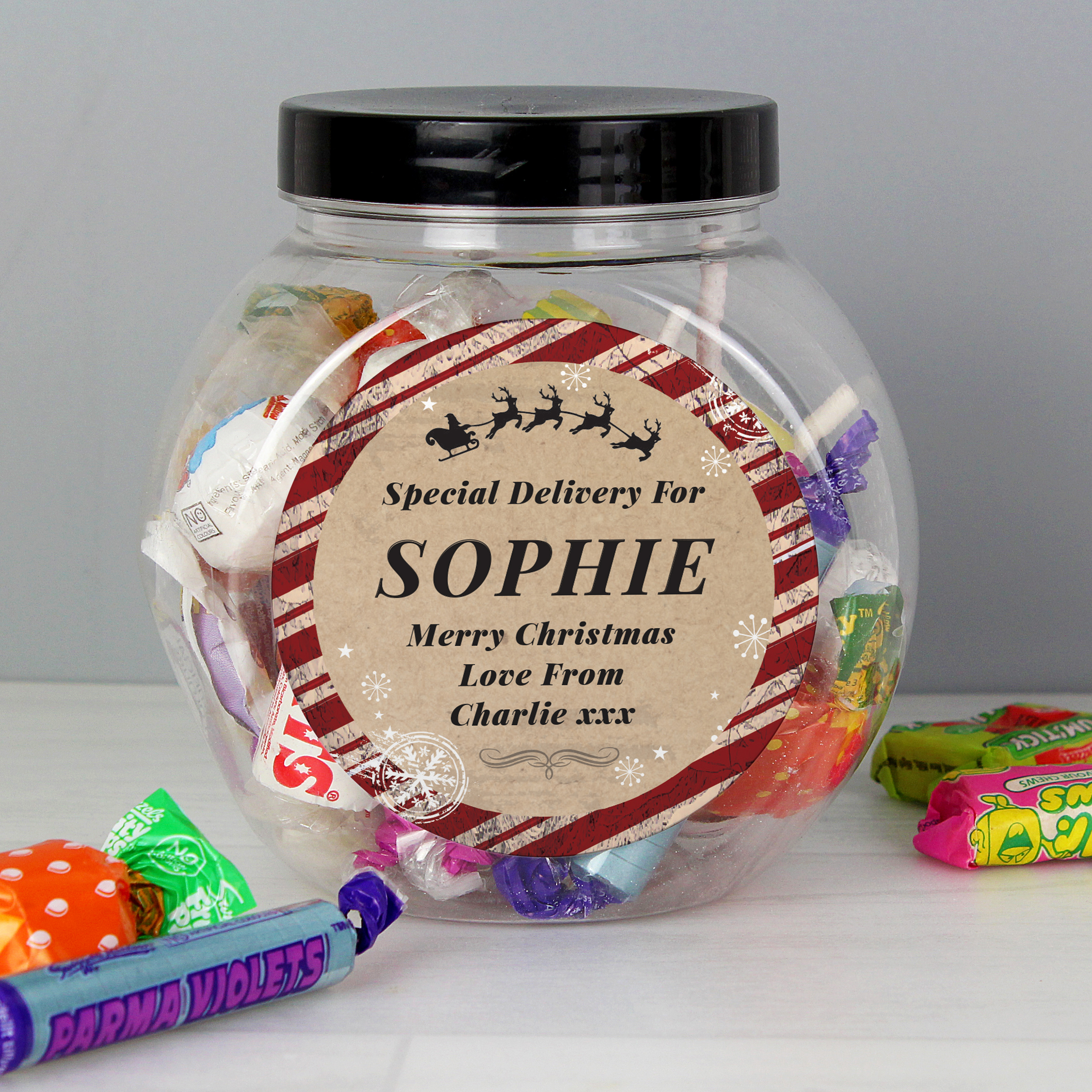 Personalised Special Delivery Christmas Sweet Jar
