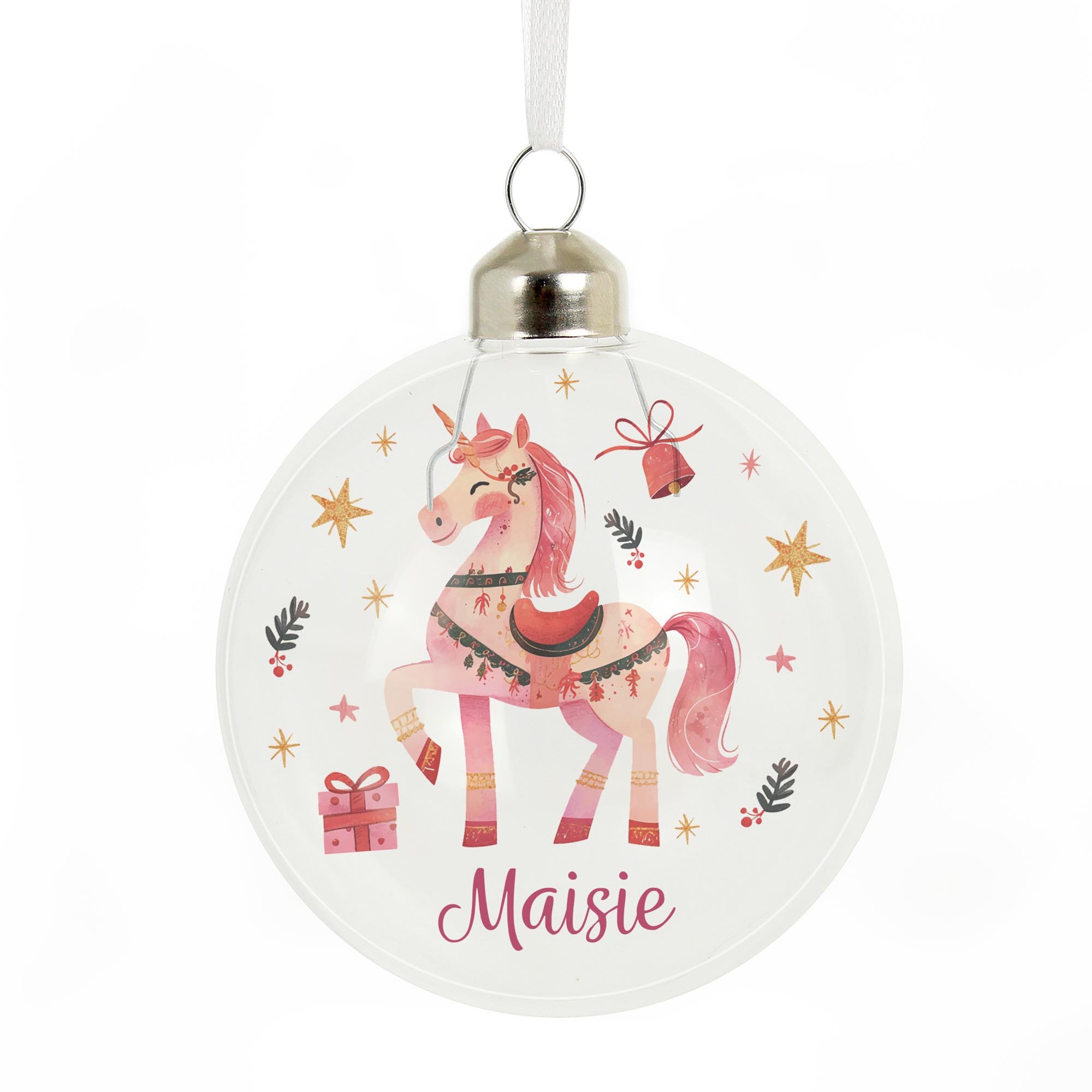 Image of Personalised Unicorn Christmas Glass Bauble | Christmas Gifts