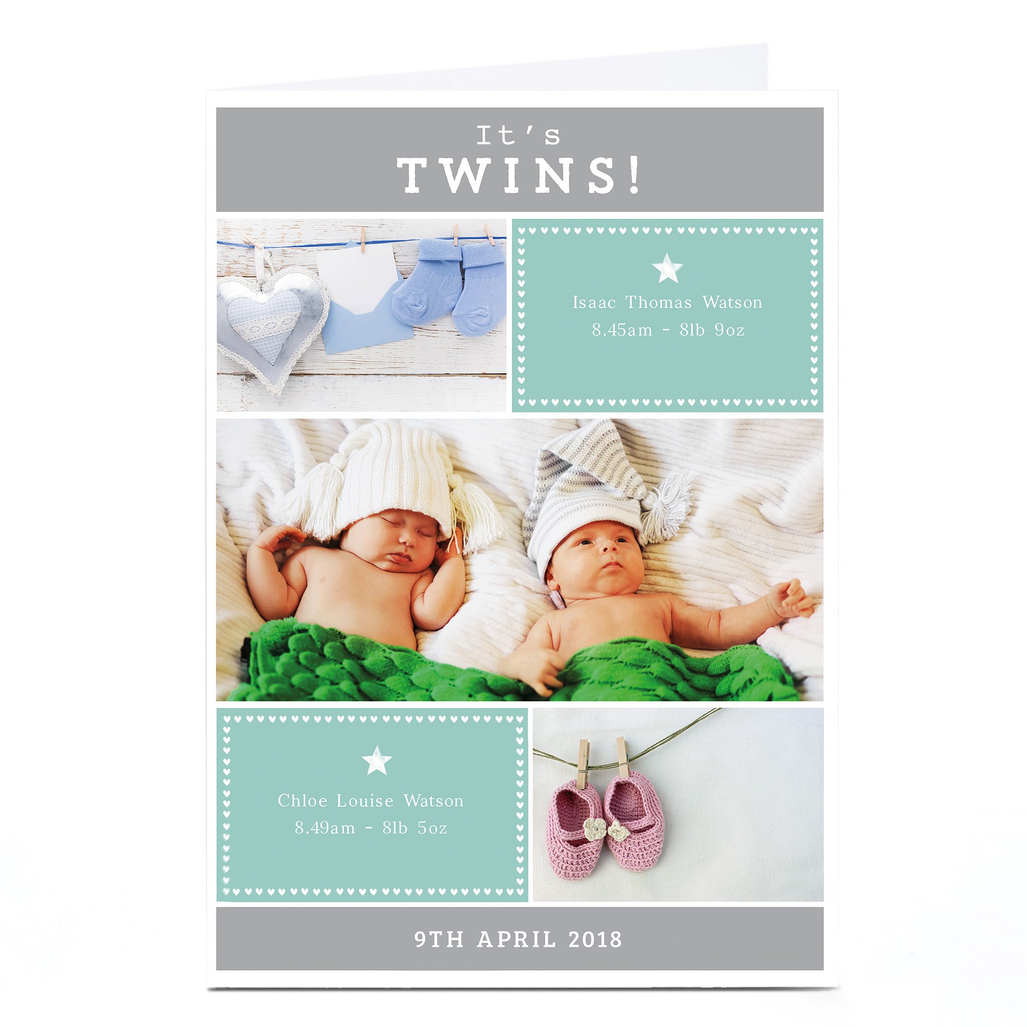 New Baby Photo Card - It's Twins