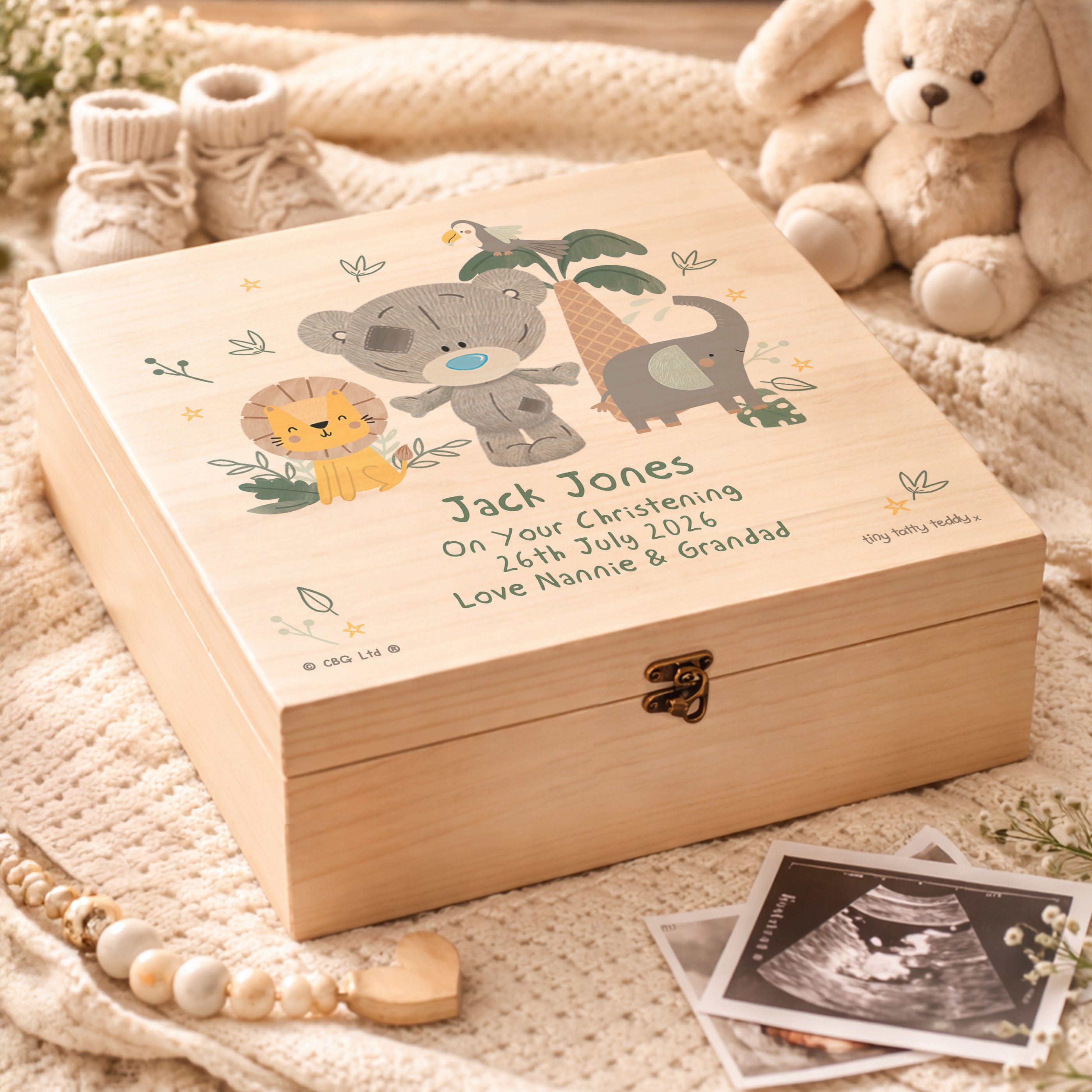 Personalised Tiny Tatty Teddy Jungle Animals Keepsake Box
