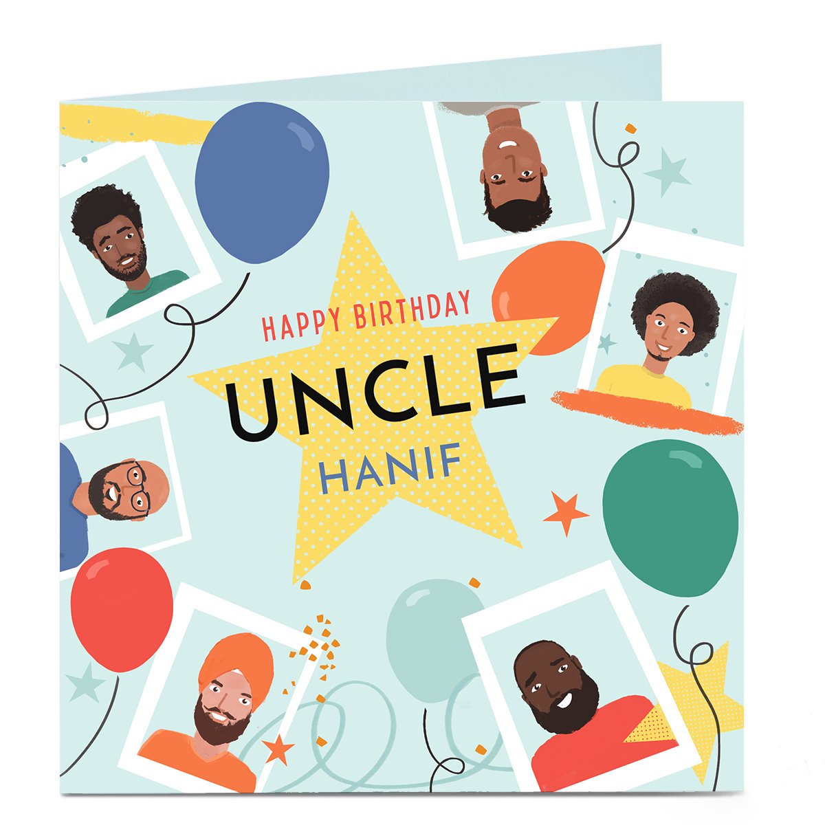 Personalised Birthday Card - Star with Faces, Uncle